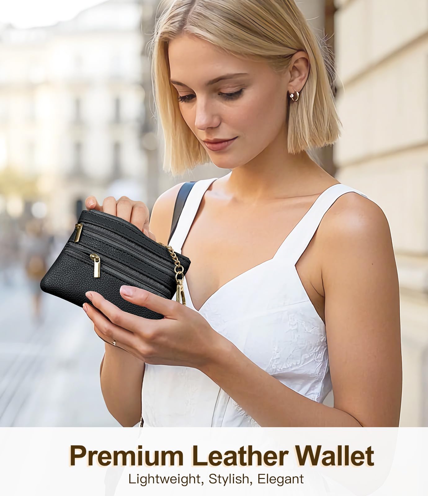 TiMOVO Clip and Go Phone Strap Crossbody with Leather Wallet, Adjustable Anti-Theft Phone Lanyard with Zippered Pouch, Universal Cell Phone Neck