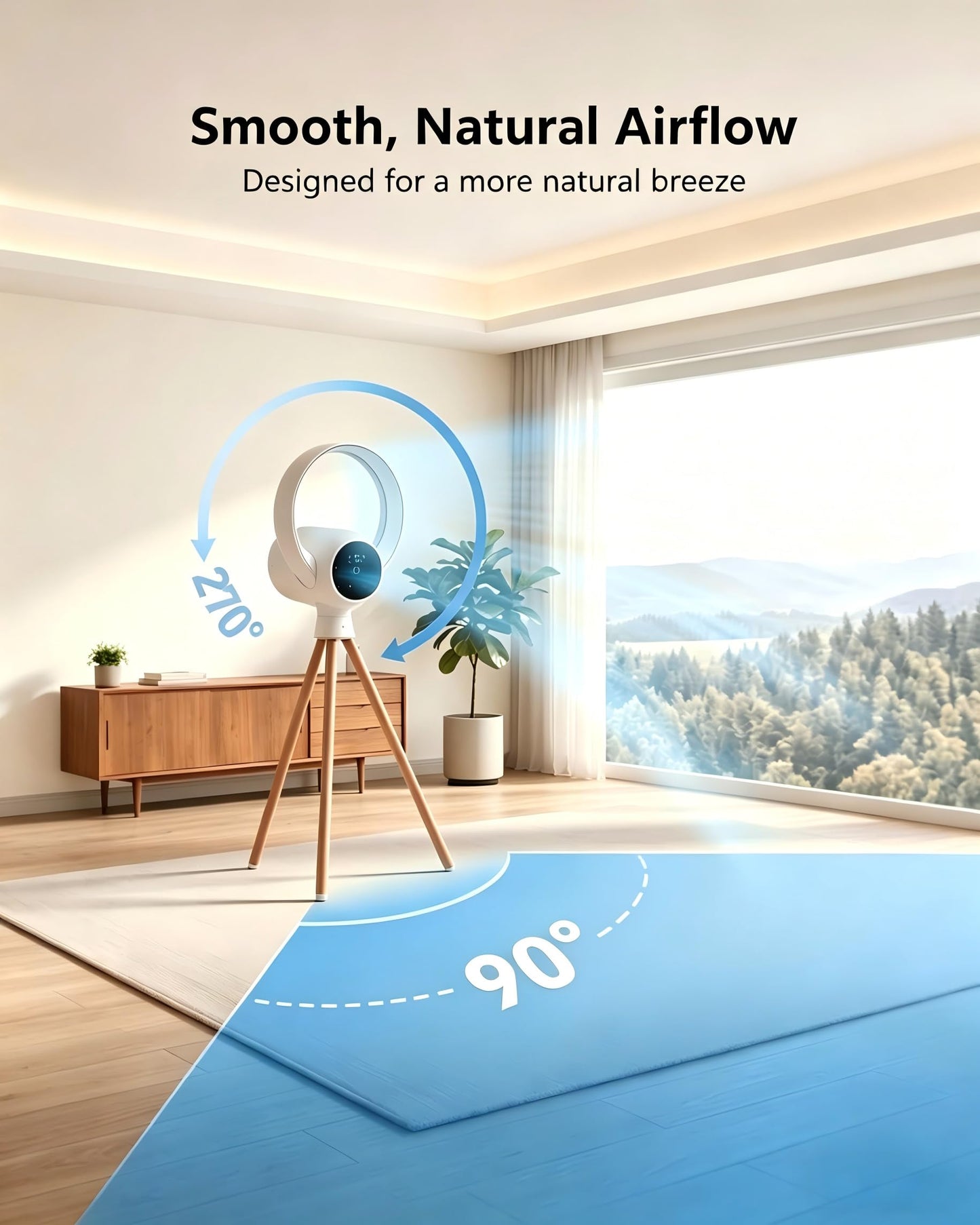 U ULTTY Bladeless Tower Fan for Bedroom, 25ft/s High-Speed Cooling Fan with 20 Speeds & 3 Modes, 270° Tilt & 90° Oscillating Quiet Standing Fan