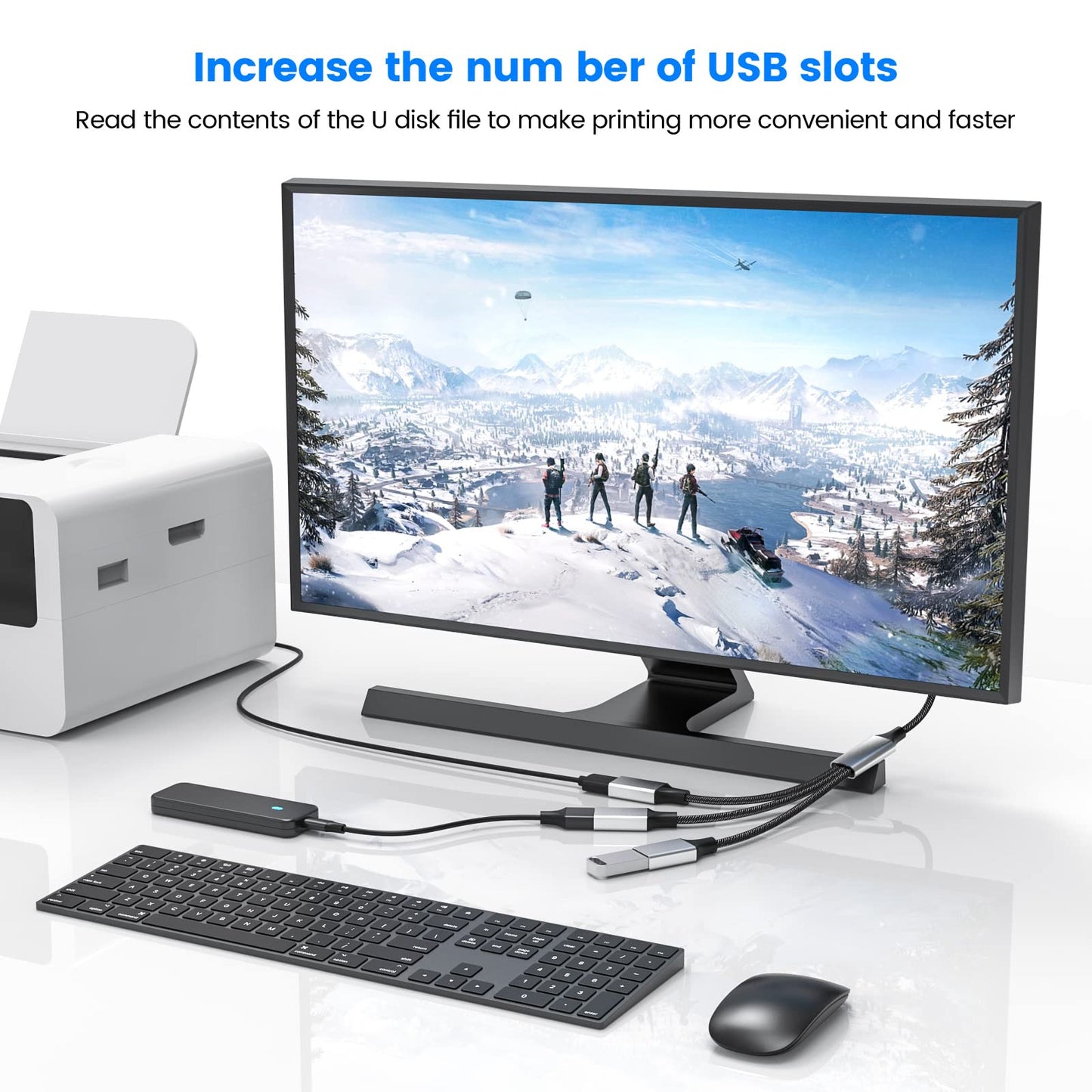 MOGOOD 3 in 1 USB Splitter Cable, Portable USB 2.0 Hub for Charging, Data Transfer, Laptop, Mac