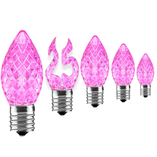 Aniai 25 Pack C7 LED Replacement Bulbs, E12 Base Pink for Christmas Lights