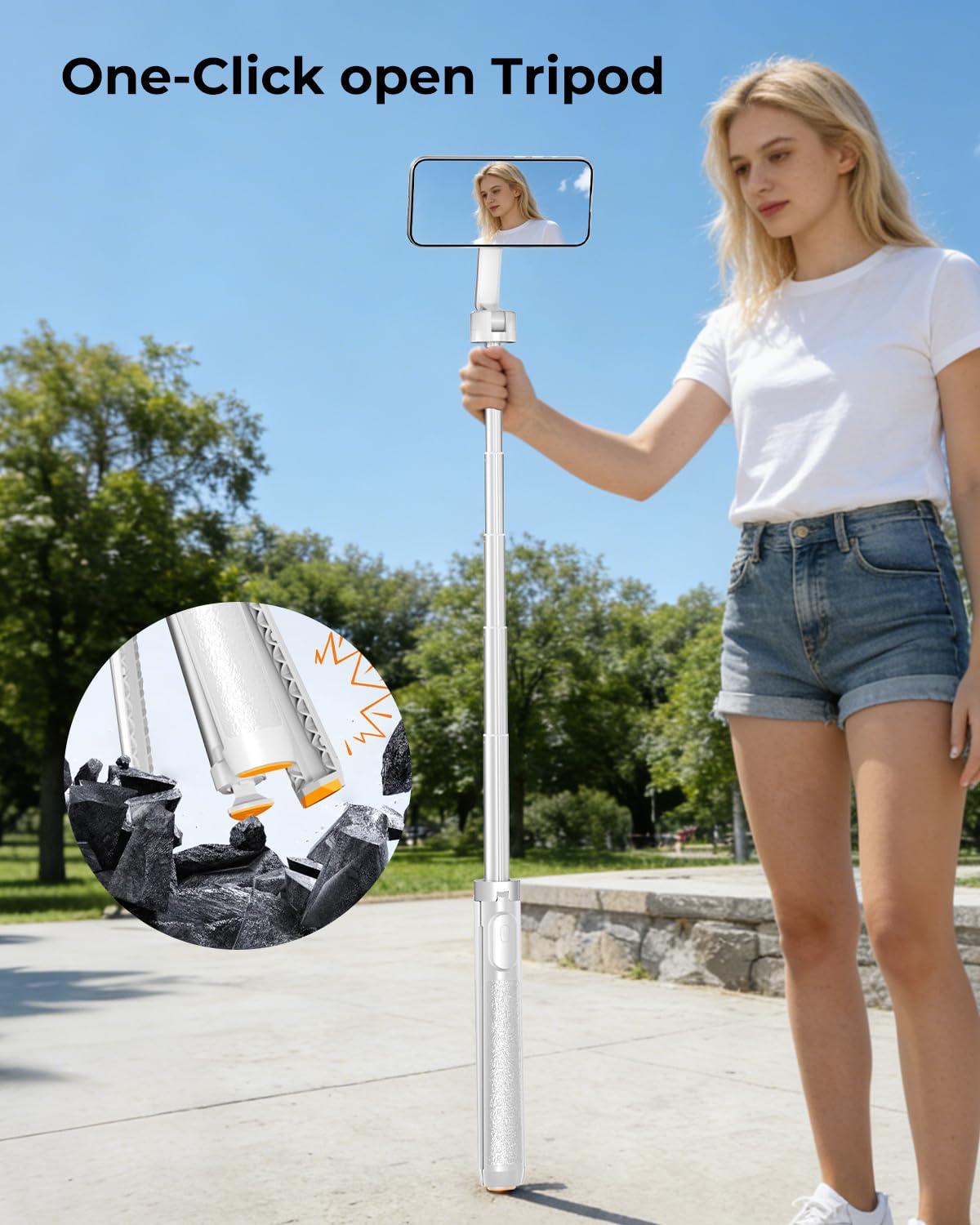 72'' Magnetic Selfie Stick Tripod for iPhone MagSafe - One-Click Open Stable Stand, Strong Magnetic Mount, 360° Rotation, Extendable Aluminum