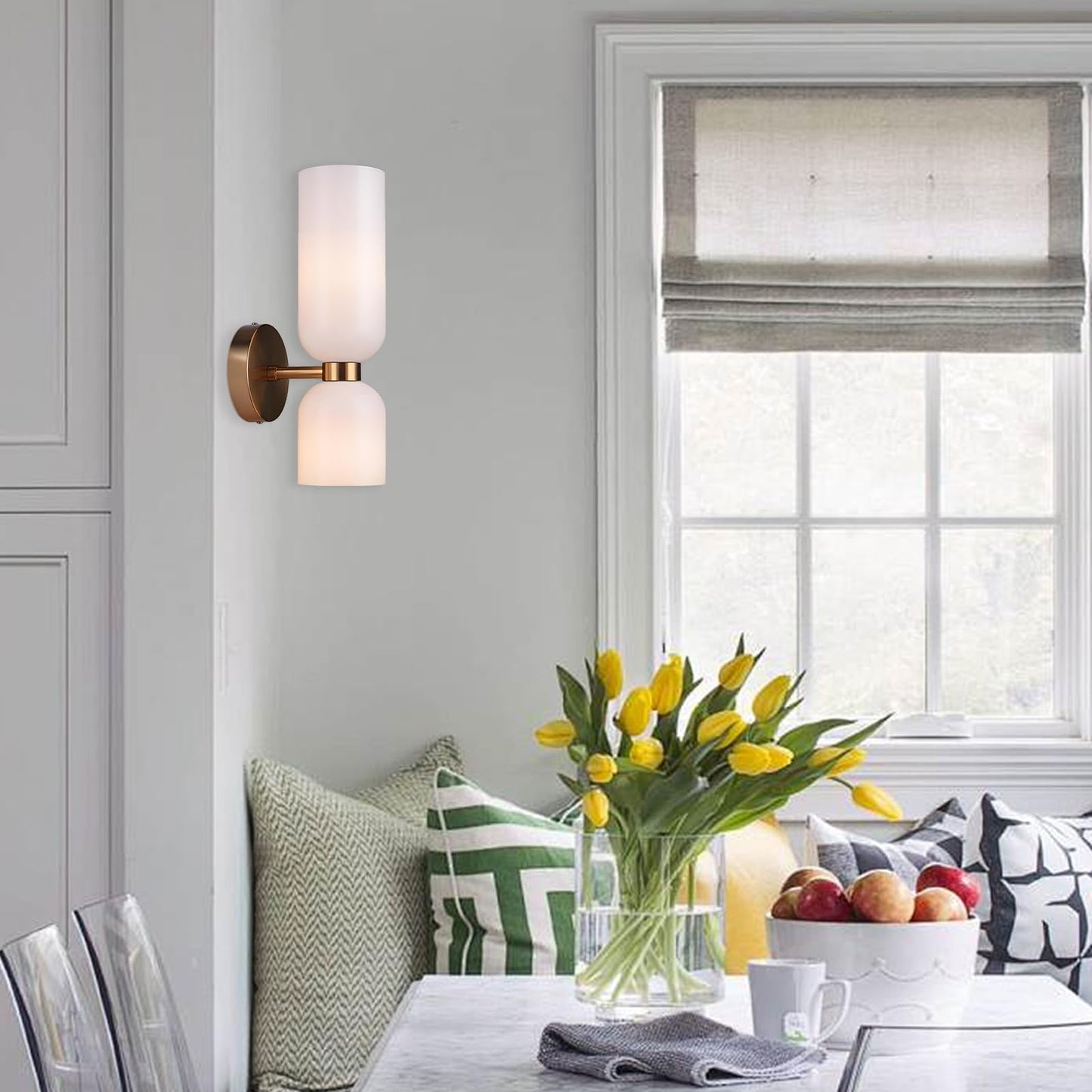 XIRYTU-H Mid Century Modern 2- Light Glod Wall Sconce Lighting with Glass Shades, E14 Wall Lamp for Bedroom, Bathroom Vanity,Living Room, Hallway