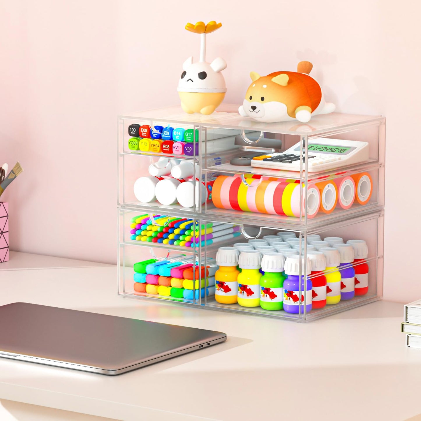 caktraie 4-Pack 22-Drawer Acrylic Storage & Makeup Organizer for Desk