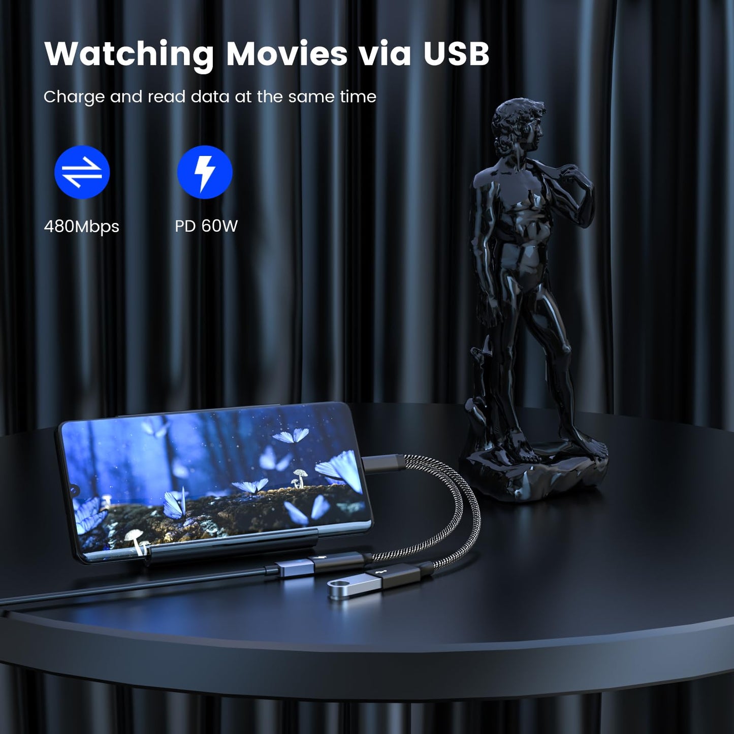MOGOOD USB C OTG Splitter with 60W PD Fast Charging, USB-C to USB-A + USB-C Adapter - Charge & Transfer Data, Works with Steam Deck, Chromecast, ONN