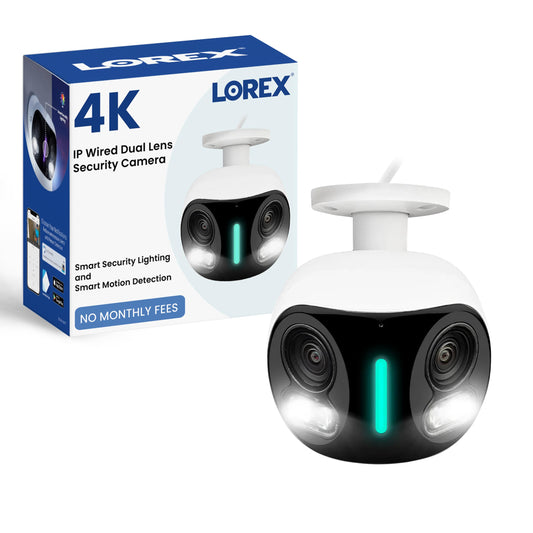 Lorex 4K 8MP IP Wired Dual-Lens Add-On Outdoor Security Camera | Smart Security Lighting | Motion Detection | 180° Panoramic View | Auto Framing |