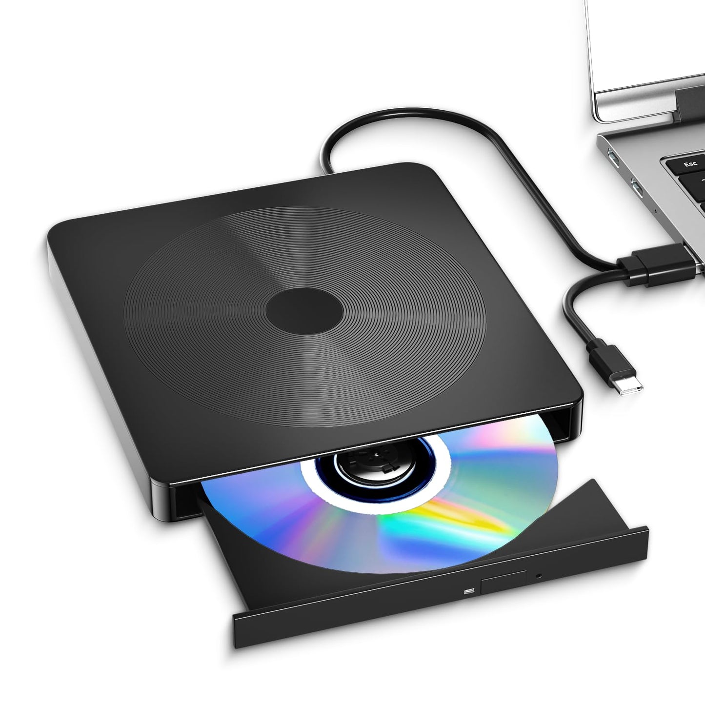 Alphami External CD/DVD Drive for Laptop - USB 3.0 & Type-C Portable DVD/CD Burner, Plug & Play Disc Reader, Slim Optical Drive Compatible