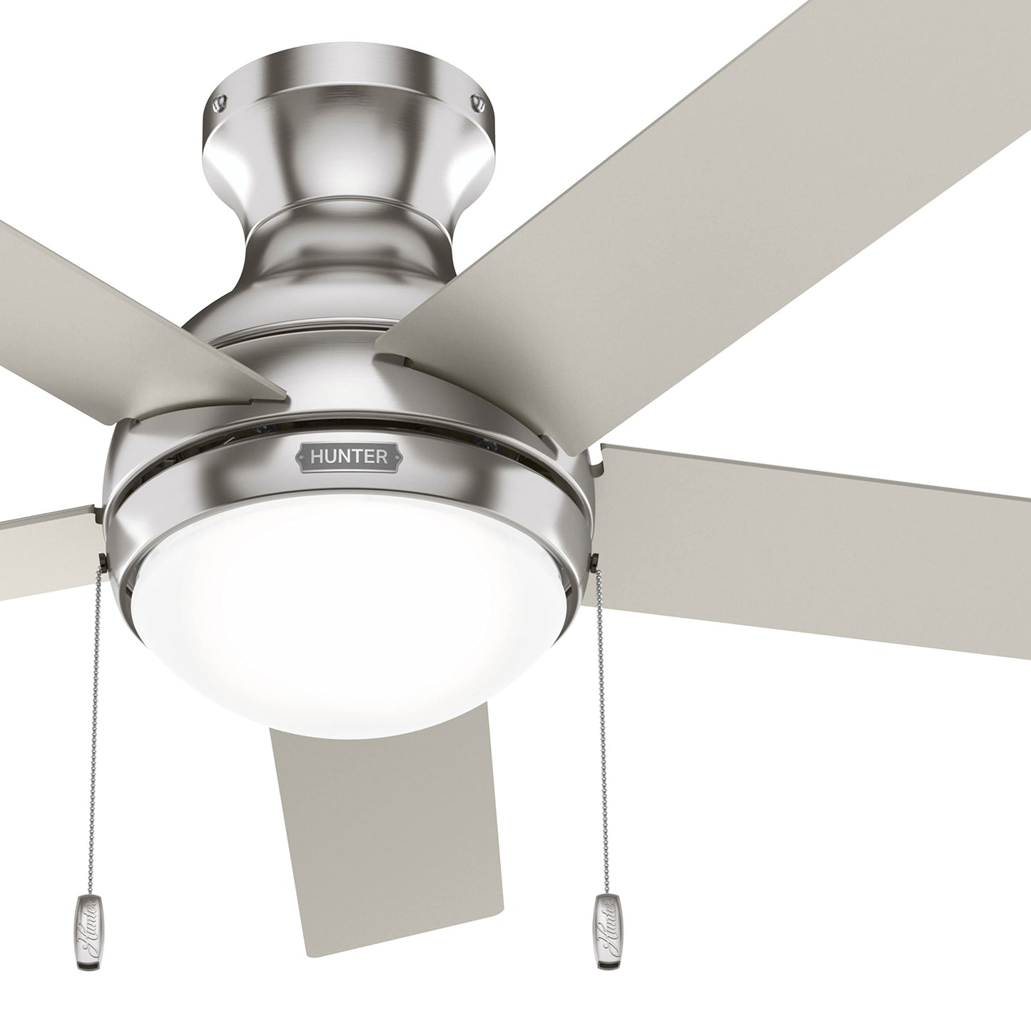 Hunter Fan 44 inch Low Profile Brushed Nickel Indoor Ceiling Fan with Light Kit and Pull Chain (Renewed)