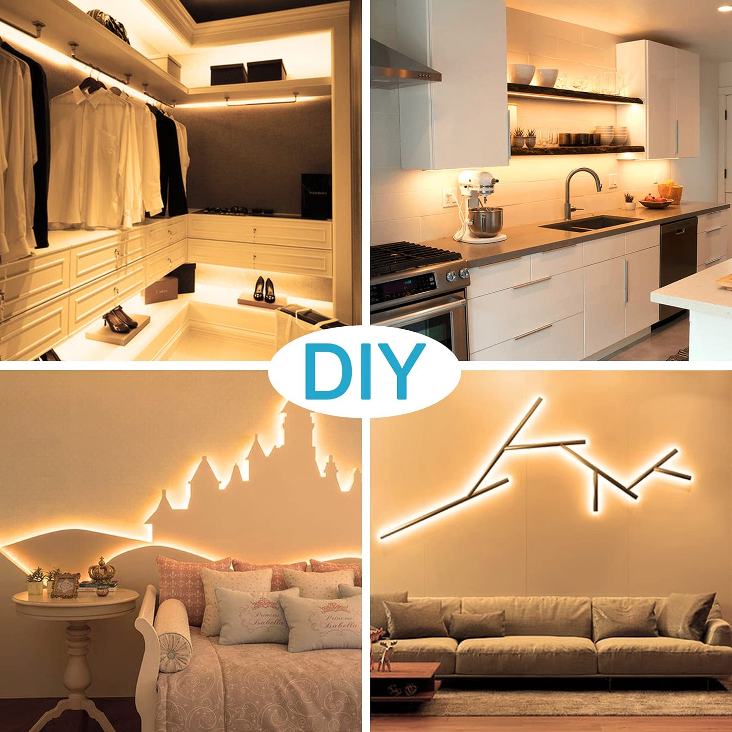Olafus 32.8ft LED Strip Lights Warm White, Dimmable Soft White Light Strip 3000K with Adhesive Clips, 12V 10M Flexible Led Lights for Bedroom Indoor