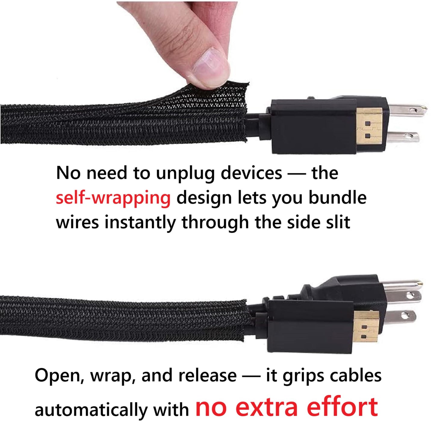 QCSIW 1/2" x 10ft Black/White Cable Sleeve - Protects Cords from Pets & Organizes Wires - Modern Style - Polyester Material - Flame Retardant - Easy