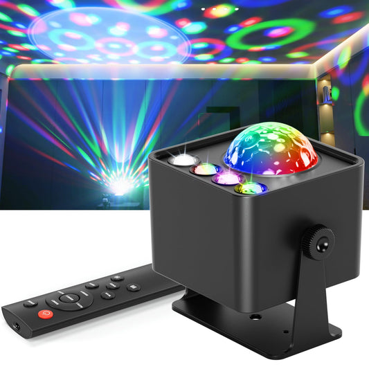Disco Ball Light Party Lights, Sunset Lamp Dj Disco Light with 6 Working Modes 5 DIY Button Strobe Light Stage Lights Remote Control Disco Ball Lamps