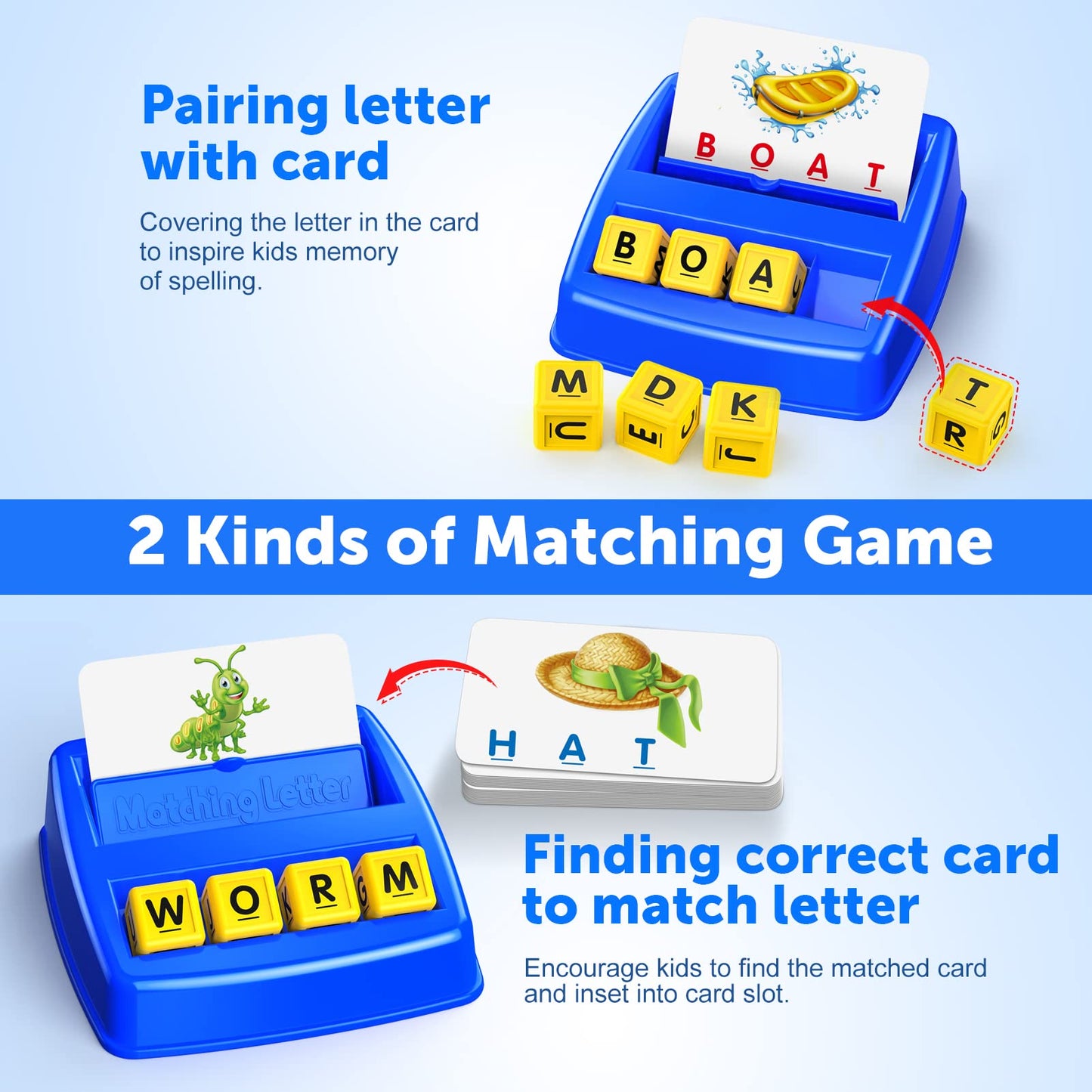 LIWIN LET’S GO! Matching Letter Game – Fun Learning Toy for Kids Ages 3–8, Educational Spelling Game & Birthday Gift for Boys & Girls, Blue