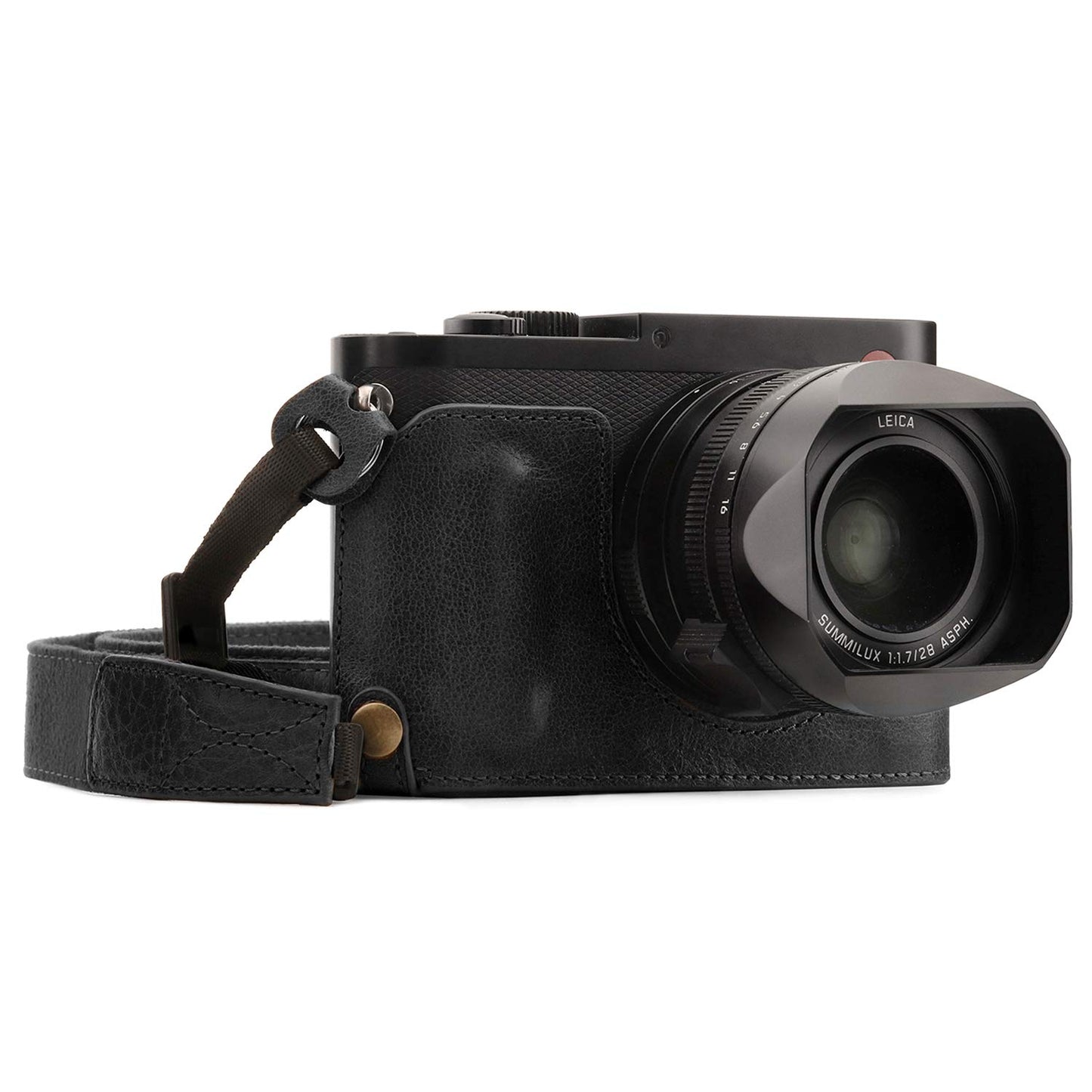 Megagear MG1400 Leica Q-P, Q (Typ 116) Ever Ready Genuine Leather Camera Half Case and Strap, with Battery Access, Black