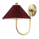 SAFAVIEH Lighting Collection Chrissy Burgundy/Brass Fabric/Metal Wall Sconce Set of 2 (LED Bulbs Included)
