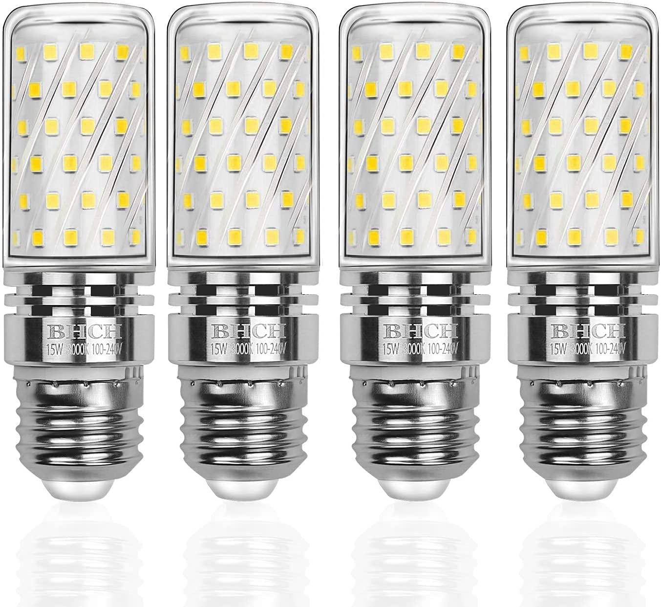 BHCH E26 LED Corn Bulbs 15W, 3000K Warm White, 1500LM, Edison Screw Bulbs, 120W Incandescent Equivalent, Pack of 4