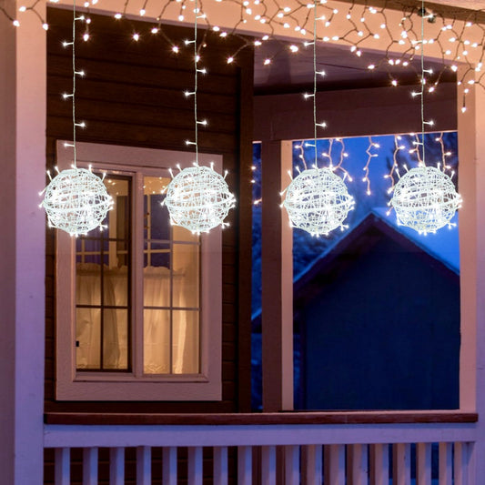 Outdoor Christmas Balls Lights 4 Pack Hanging 7.1" LED Garden Sphere Tree Lights 8 Modes Waterproof Glow Globe Light with Memory Timer Plug for Yard