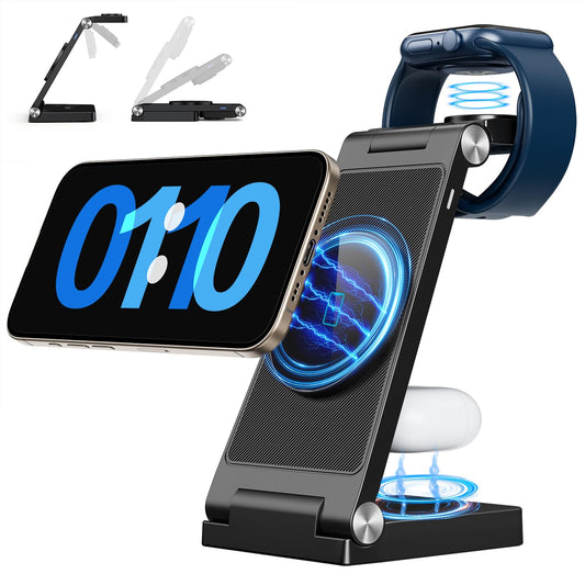 2026 Traveling Wireless Mag-Safe Fast Charging Station,Magnetic 3 in 1 Charger with Light for iPhone 17 16 15 14 13 12 Pro Max Plus,Apple Watch Series