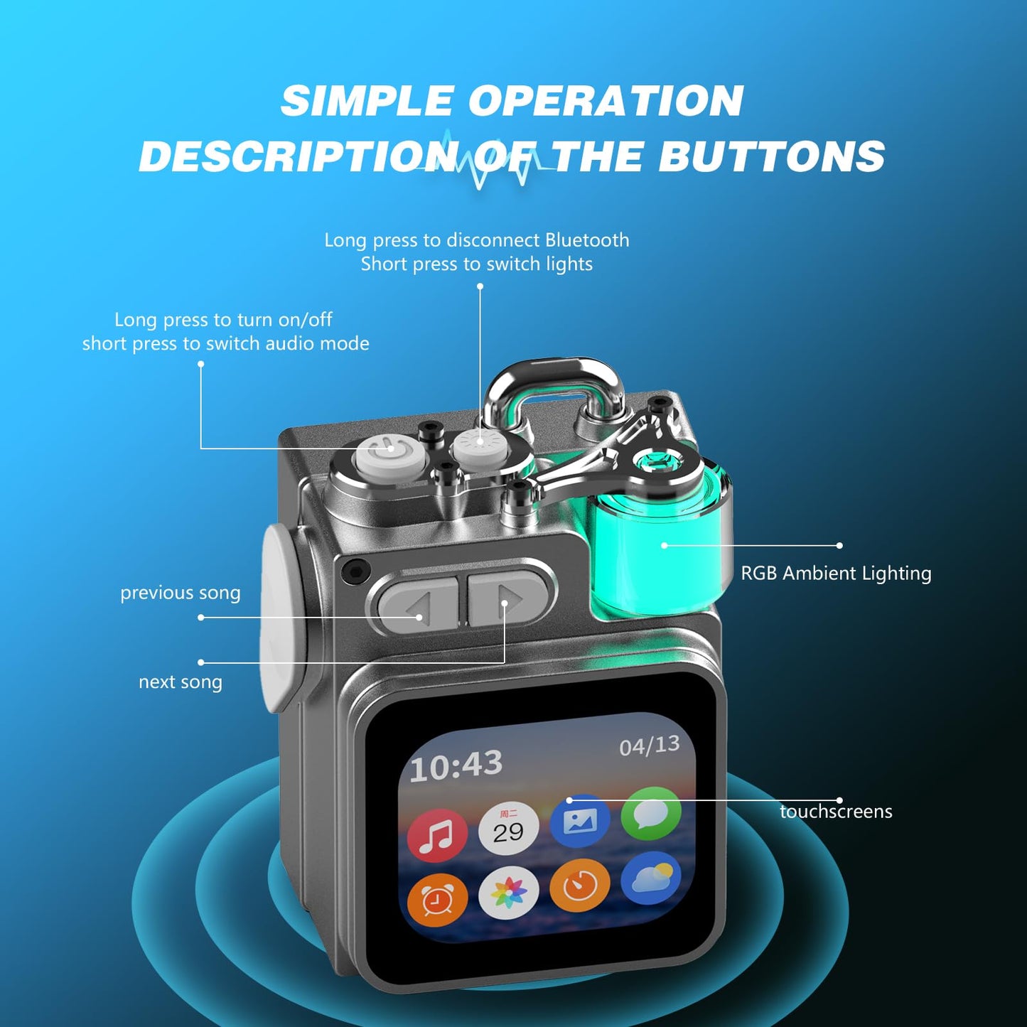 bosta Portable Bluetooth Speaker with Touch Screen, Wireless Stereo Pairing, Wild Mini Rugged Travel Outdoor Speaker, Metal Wild Cool Look, for Travel