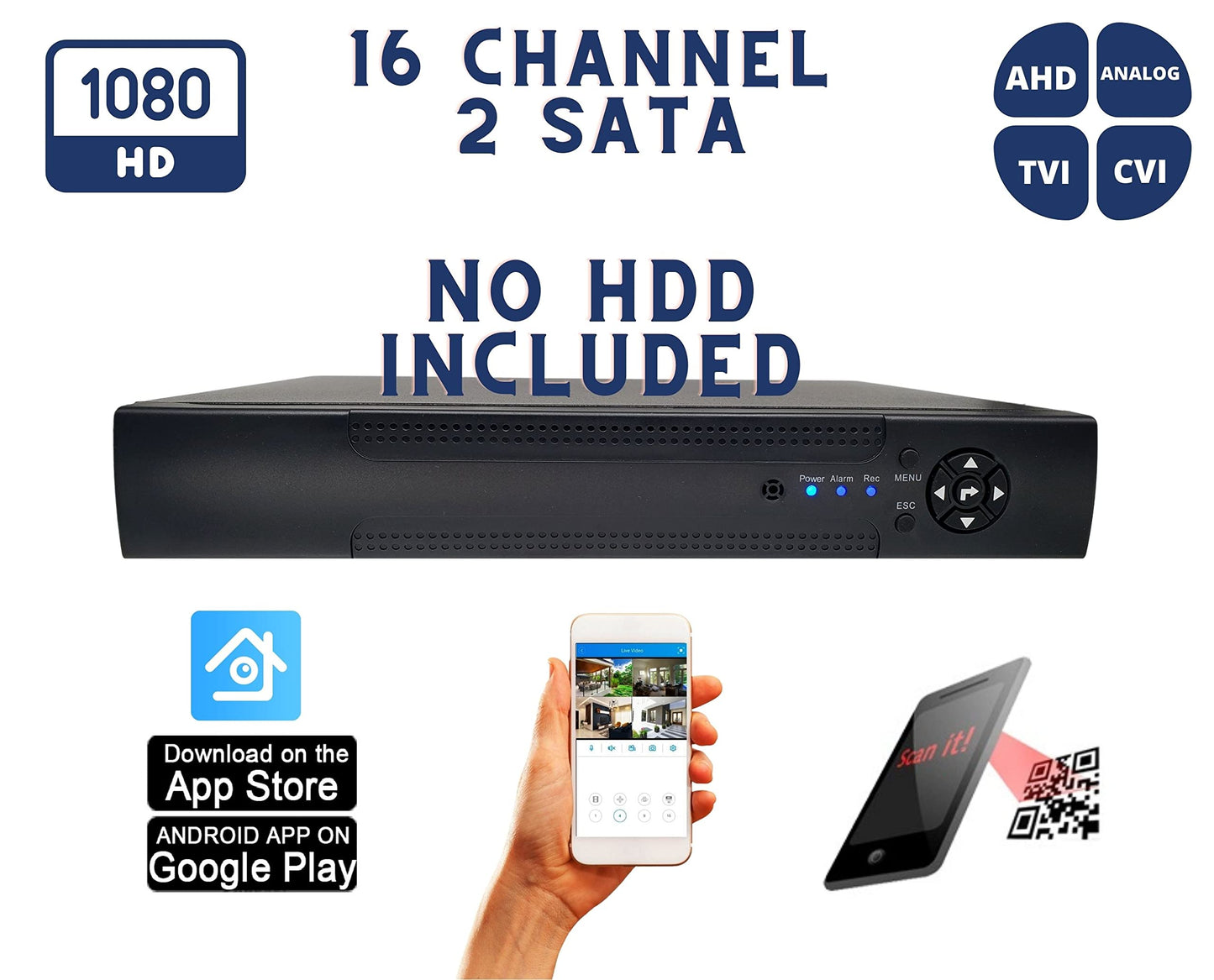 Evertech 16 Channel H.264 AHD TVI CVI Analog 4in1 Surveillance Digital Video Recorder (No Hard Drive)