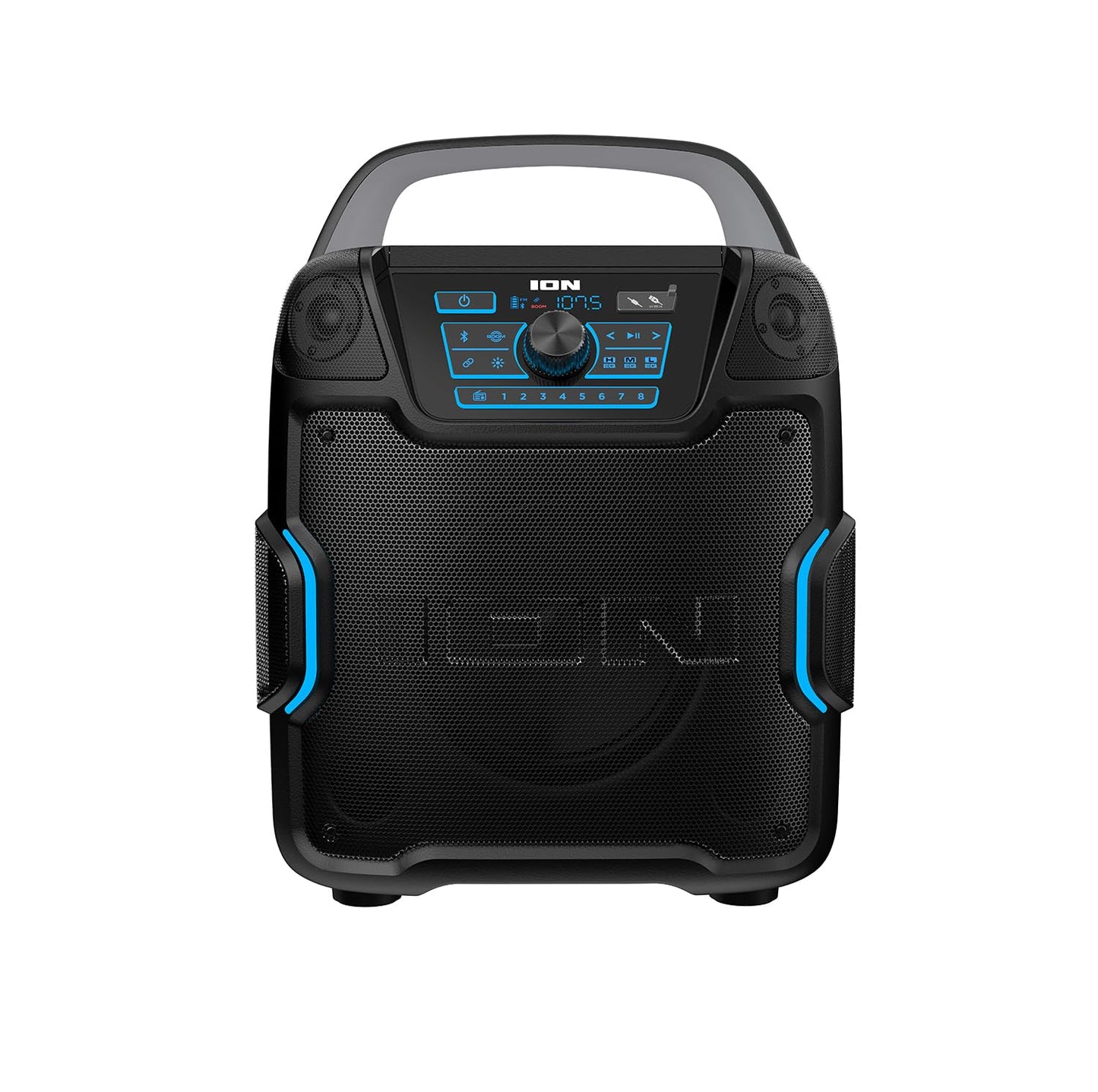 ION Sport 320-200 Watt Outdoor Bluetooth Party Speaker with Rechargeable Battery, FM Radio, Lights, USB Charging, App, Omni-Directional Sound