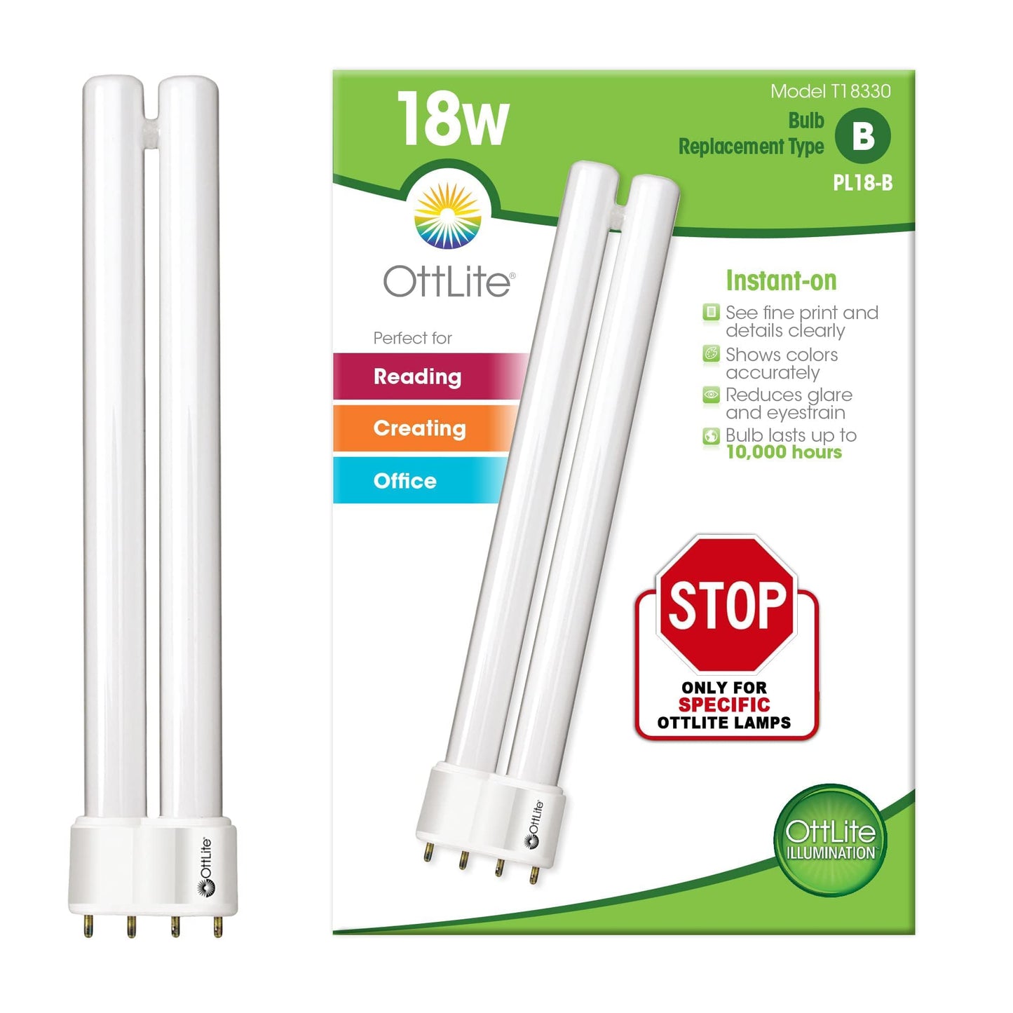 OttLite 18W Replacement Fluorescent Tube - for OttLite Lamps Only