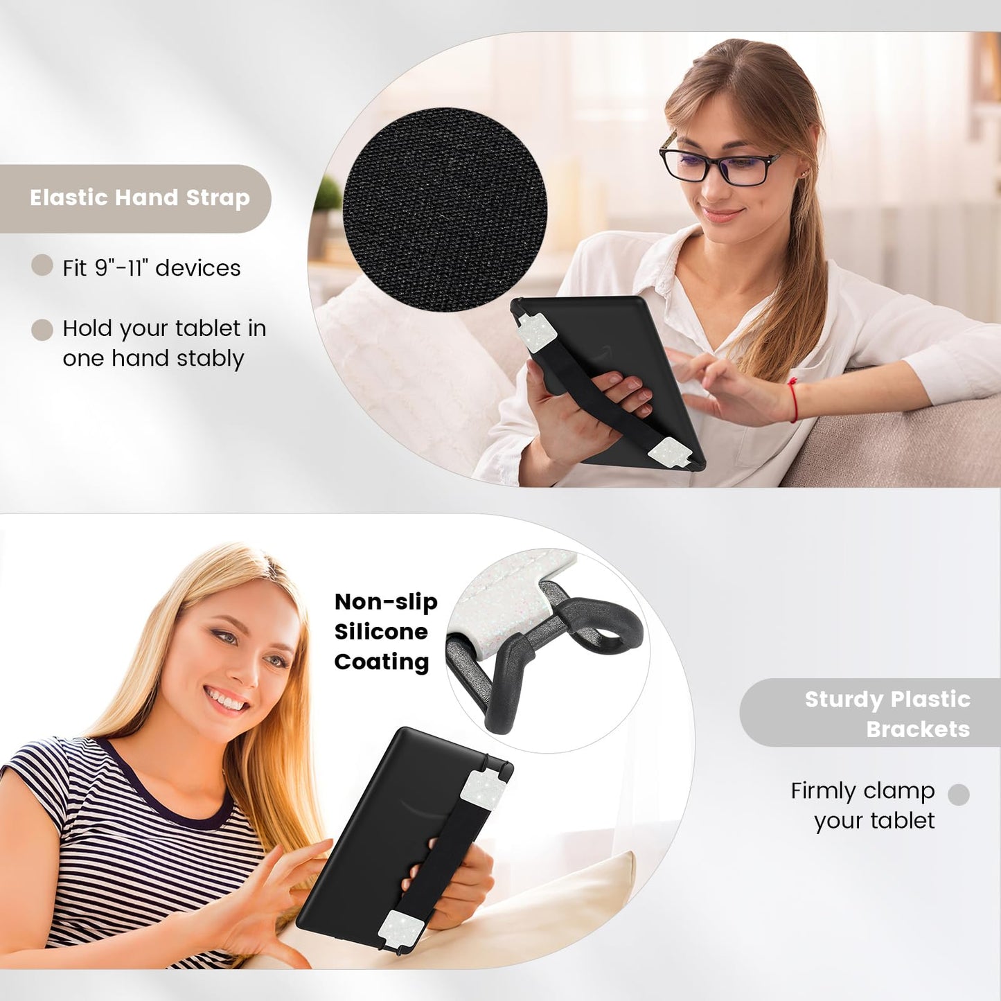 MoKo Security Hand-Strap for 9-11 Inch Tablet, iPad/IP-ad Pro/iPad Air/Kindle Fire HD/Samsung, Black High-Elasticity Versatile Hand Strap Lightweight