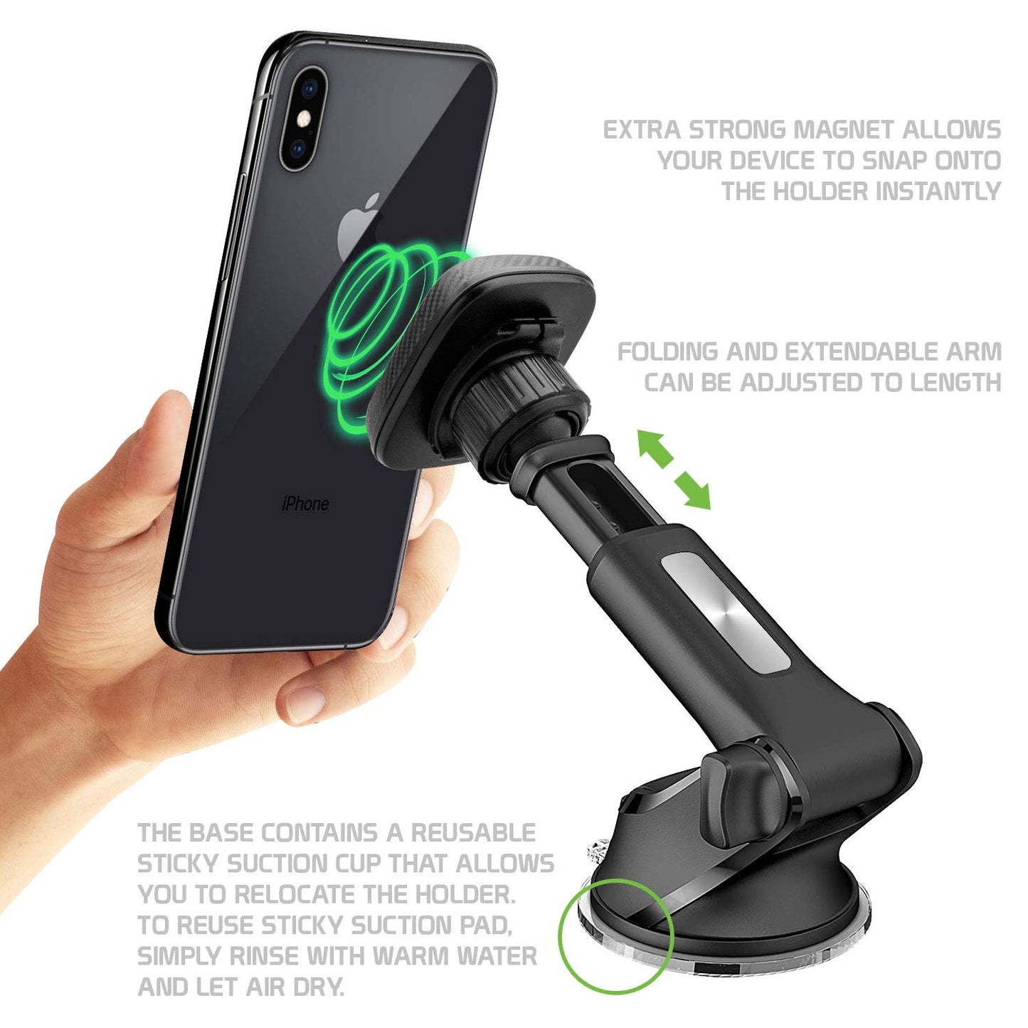 Cellet Magnetic Car Phone Mount, Dashboard & Windshield, Suction Cup Car Phone Holder, Telescopic Long-Arm Compatible with iPhone Samsung Galaxy