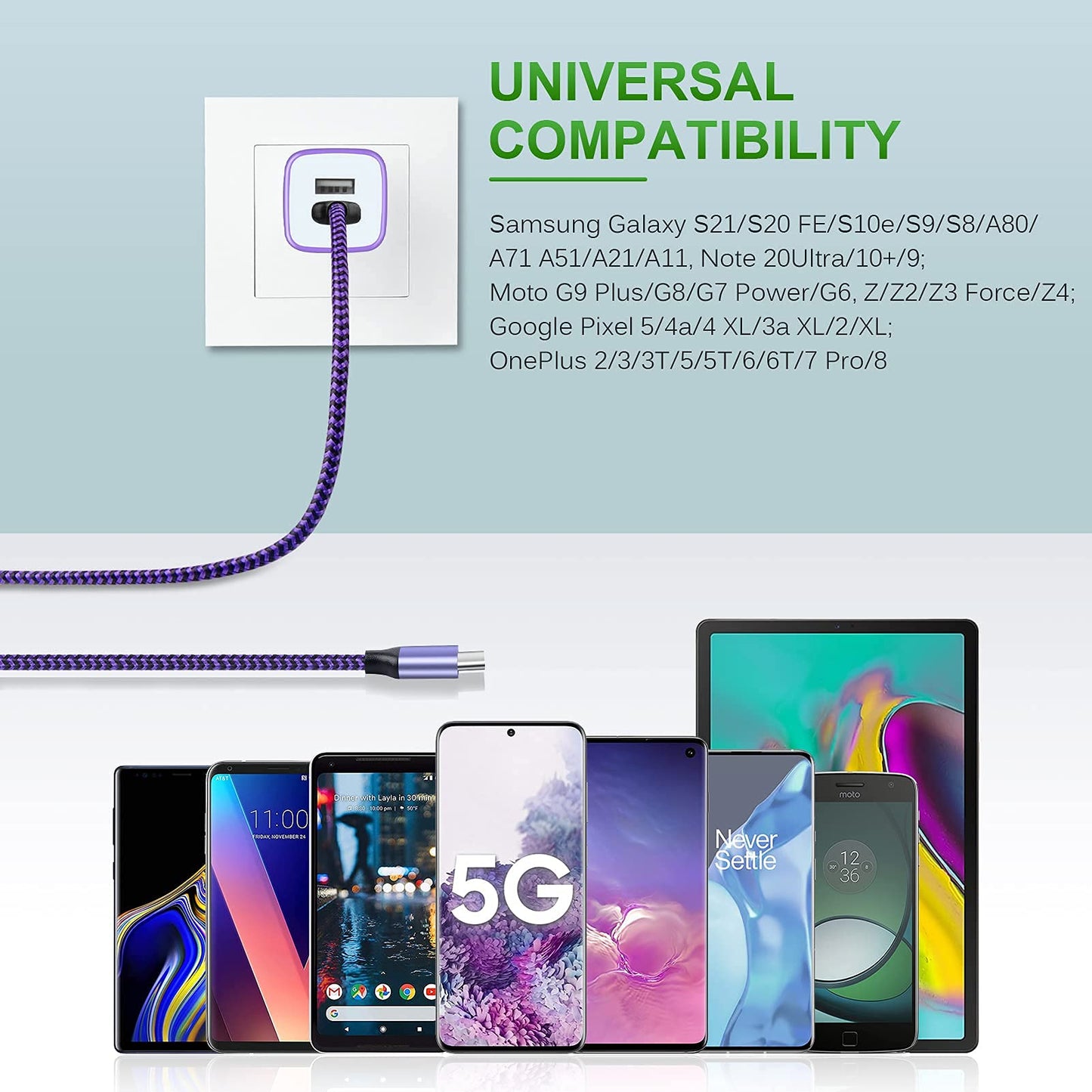 USB C Charger Cable Fast Charging Cord 3PC for Samsung Galaxy A17 A16 A15 5G/A35/S25Ultra/A54/S24FE/A14/A13/A53/S23/S21,iPhone 17 16 15,Pixel 10 Pro