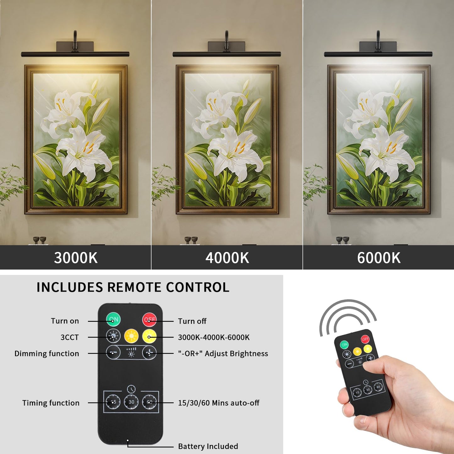 MKBNG Picture Light,10000mAh Picture Lights for Wall with Remote,15.75 inch Art Light for Paintings, Gallery Lighting for Photo,Mirror,Artwork