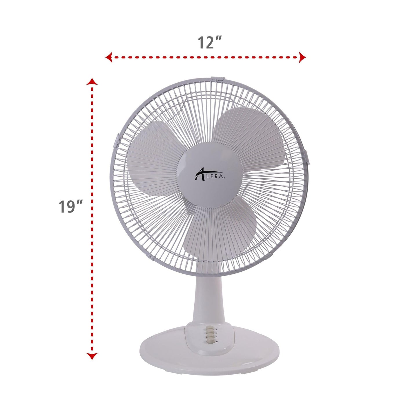 Alera 12" 3-Speed Oscillating Desk Fan, Plastic, White