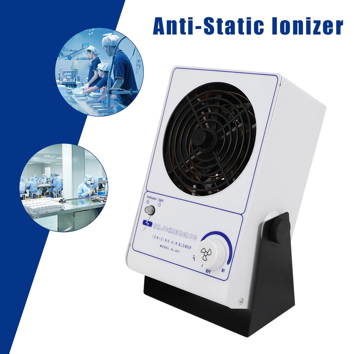 Pxolerig Ionizing Air Blower Fan Ion Anti-Static Elimination Discharge ESD Blower Fan 110V Ionizer Desktop Eliminator