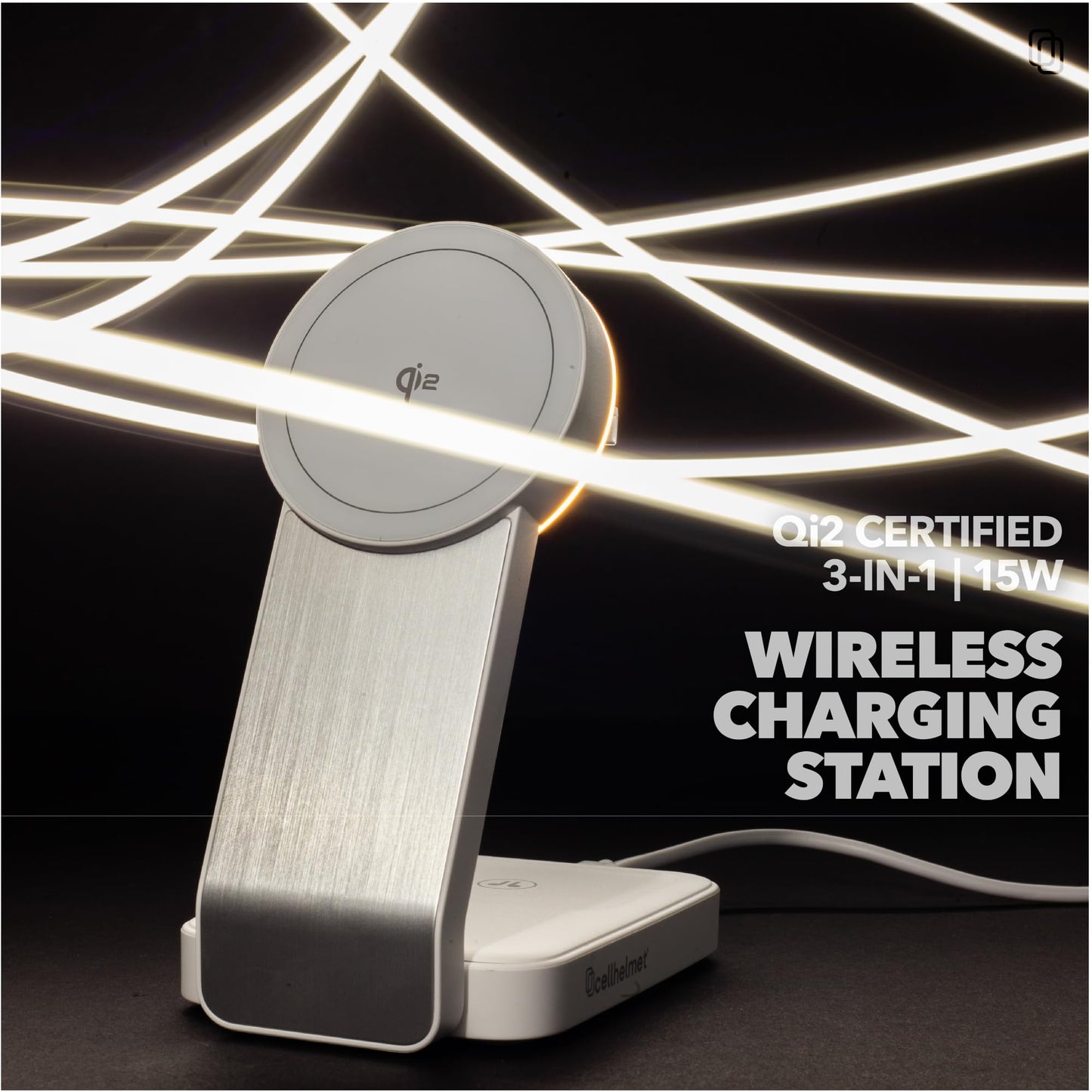 Foldable Magnetic Mag-Safe Wireless Charging Station, cellhelmet Qi2 3 in 1 Fast Wireless Charging Stand Compatible with iPhone 15,14,13,12, iWatch