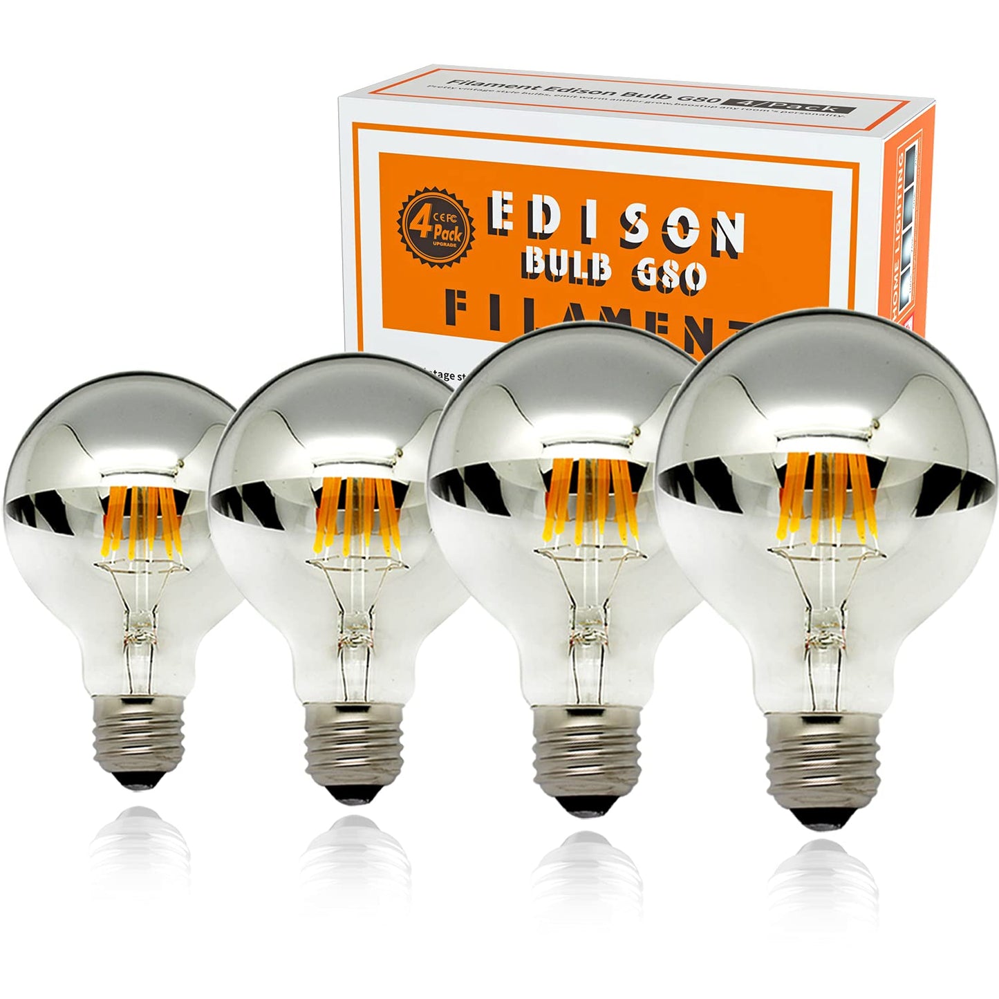 KarlunKoy Half Chrome Light Bulb,6W Dimmable Half Silver Glass,G25 Warm E26