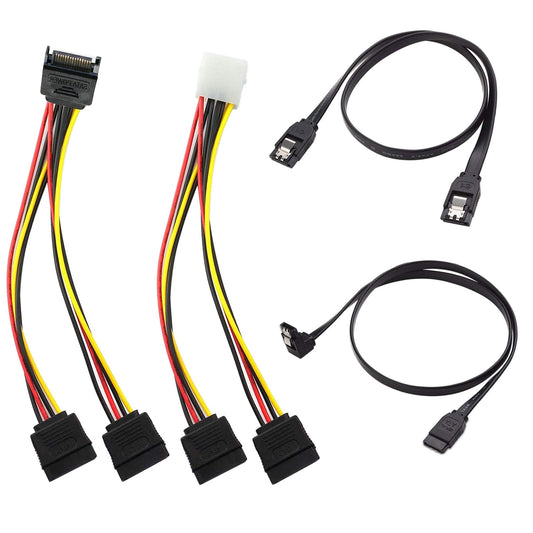 KETAWA SATA Data Cable & 15 Pin Power Splitter Cable (4 Pack) - 6.0 Gbps High-Speed Data Transfer, Compatible with SATA Hard Drives, SSDs, Optical