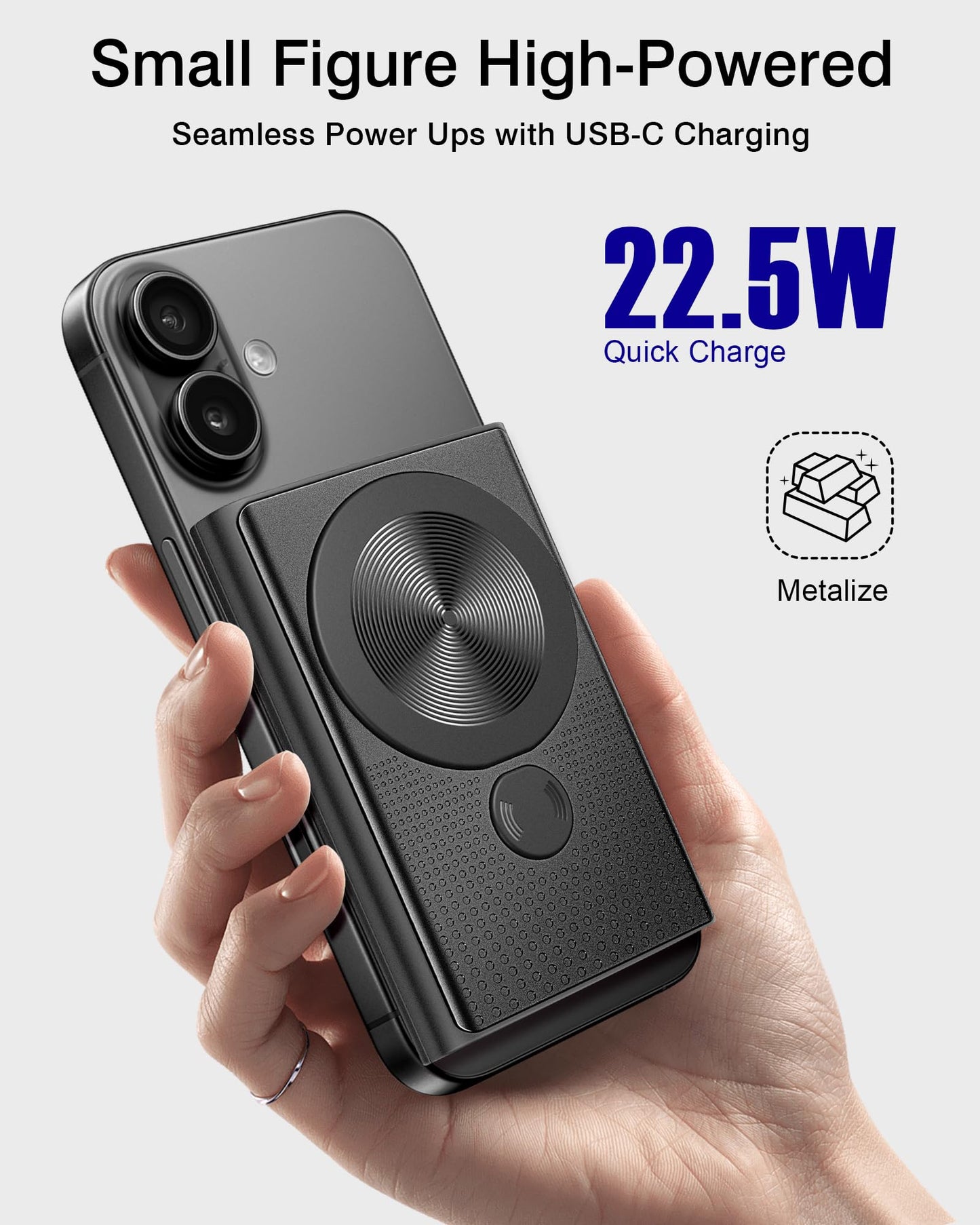 Kesguar Magnetic Portable Charger 10000mAh - 22.5W PD Super Fast Charging Wireless Power Bank, Ultra-Strong Magnet, USB C in&Out Battery Pack
