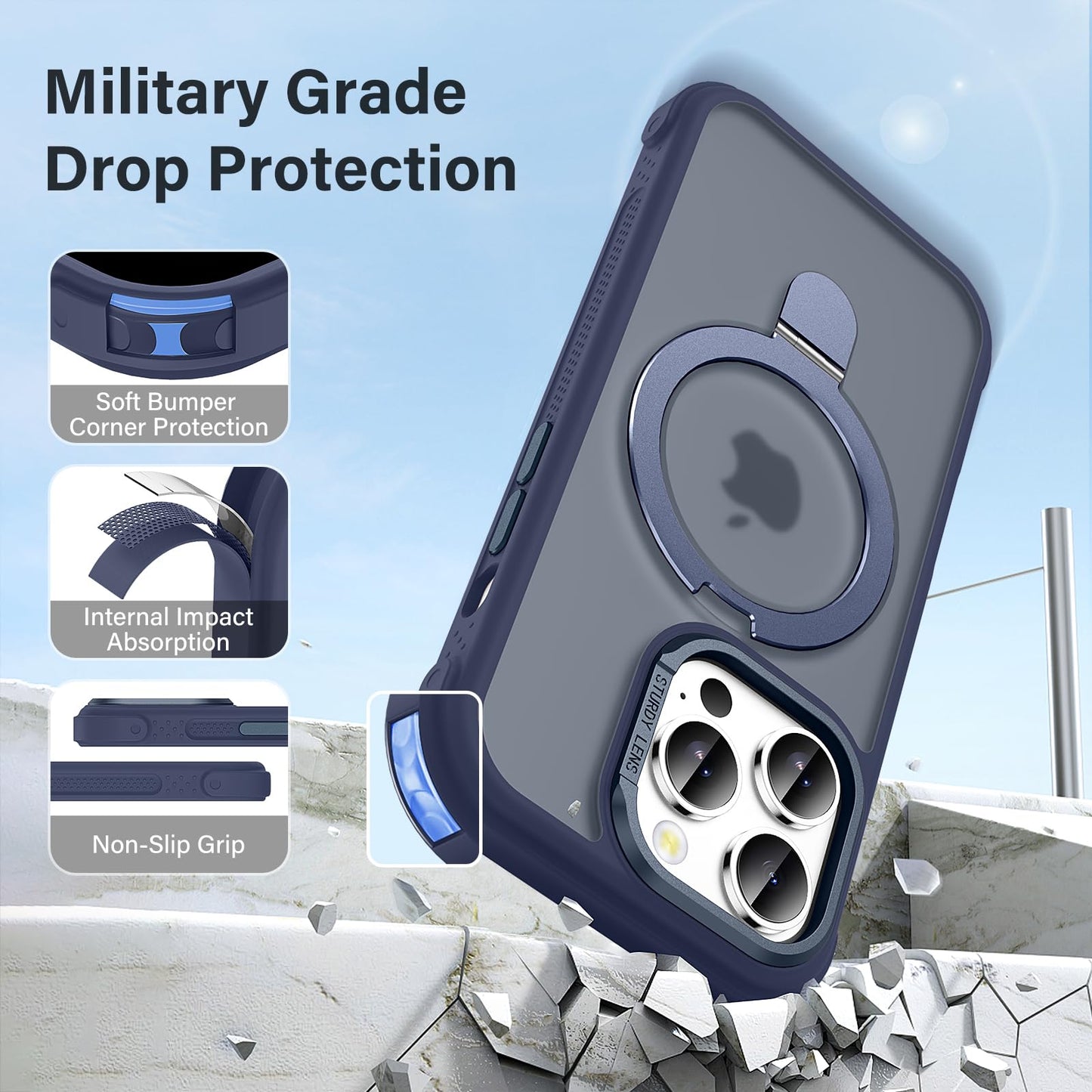 Lufanbis Designed for iPhone 13 Pro Case with Magnetic Stand, [Certified Drop Protection][Great Grip Feeling] Matte Translucent Back Slim Shockproof