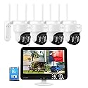 [WiFi 6 & 10X Zoom] XMARTO Wireless PTZ Security Camera System Outdoor with 10X Zoom and AI Auto Tracking, 2K HD Dual-Lens Cameras, 12" LCD Monitor