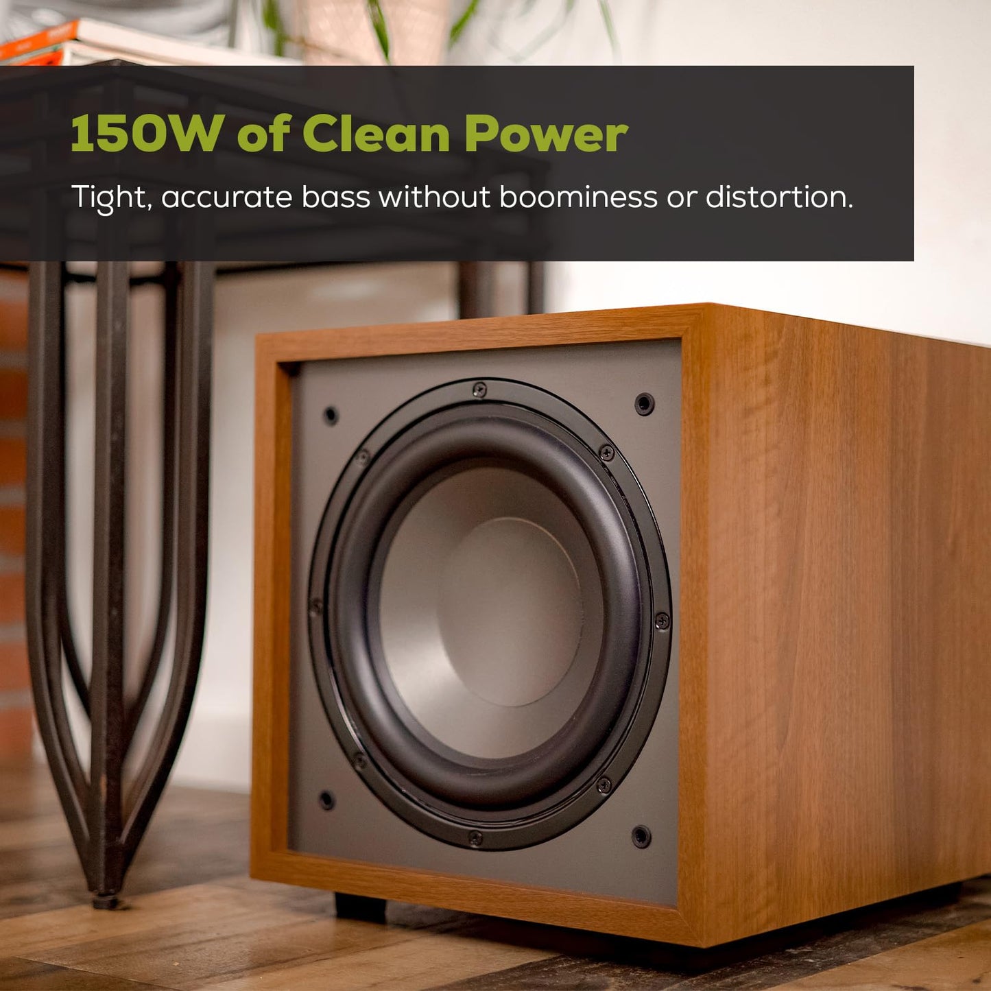 Dayton Audio Classic CS800 - 8" 150W Powered Subwoofer with Class-D Amplifier, Deep Bass and Clean Design for Home Theater & Music - Wood