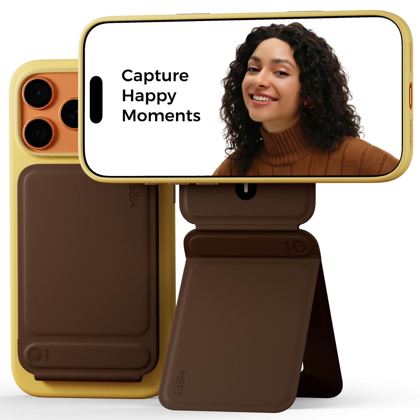MOFT Phone Tripod Stand Selfie Stick for iPhone, Multi-Angles iPhone Stand, Lightweight & Portable Phone Holder, Strong Magnets, MOVAS Vegan Leather