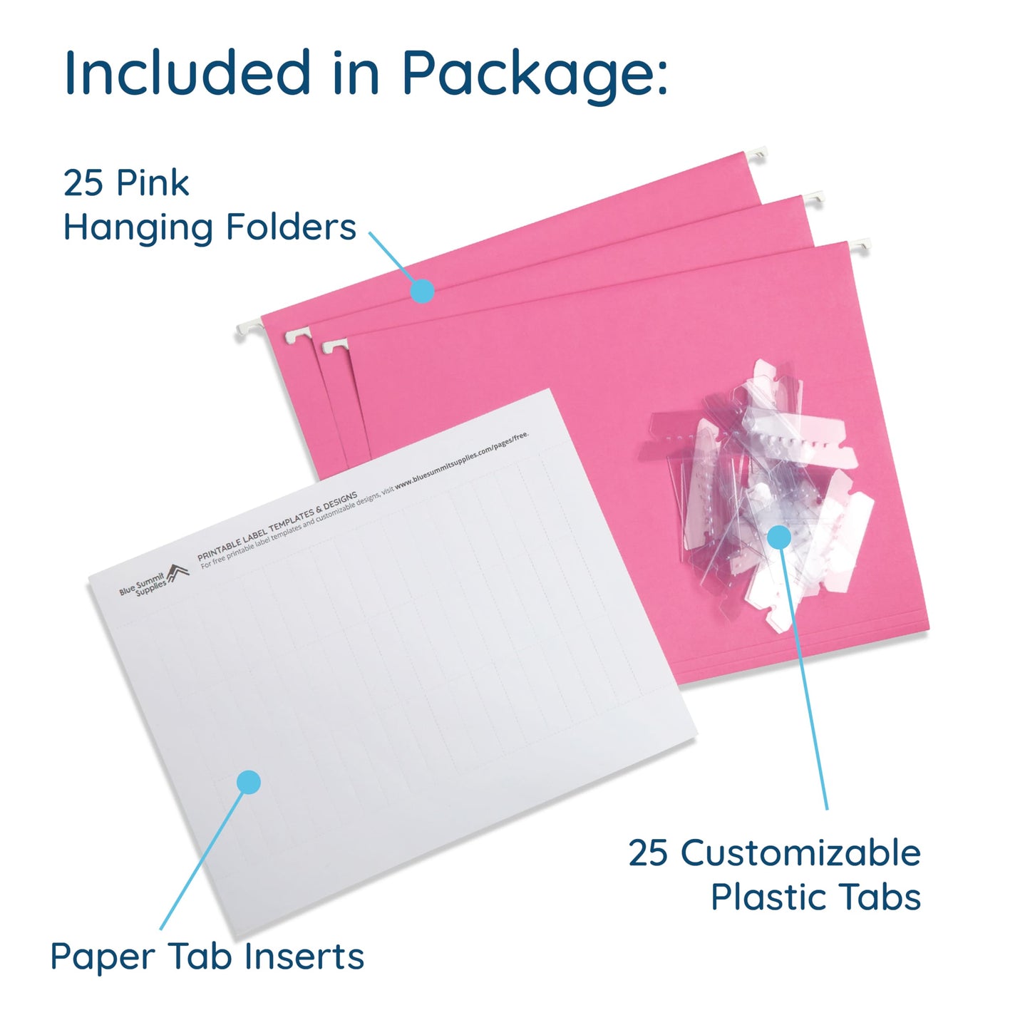 Blue Summit Supplies 25 Hanging File Folders, Letter Size, Pink