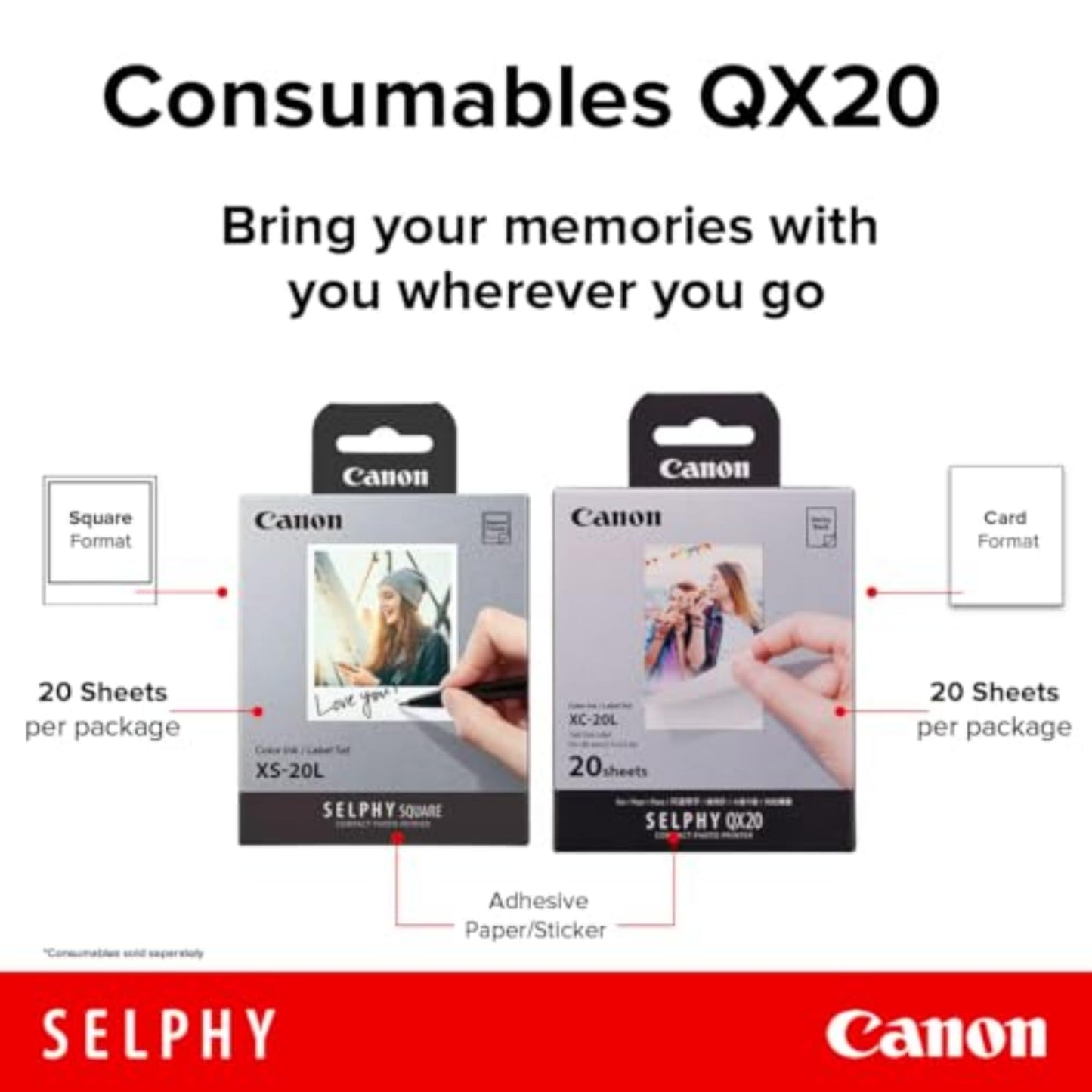 Canon Color Ink/Label Set XS-20L (20 Sheets), Compatible to Canon SELPHY Square Printer
