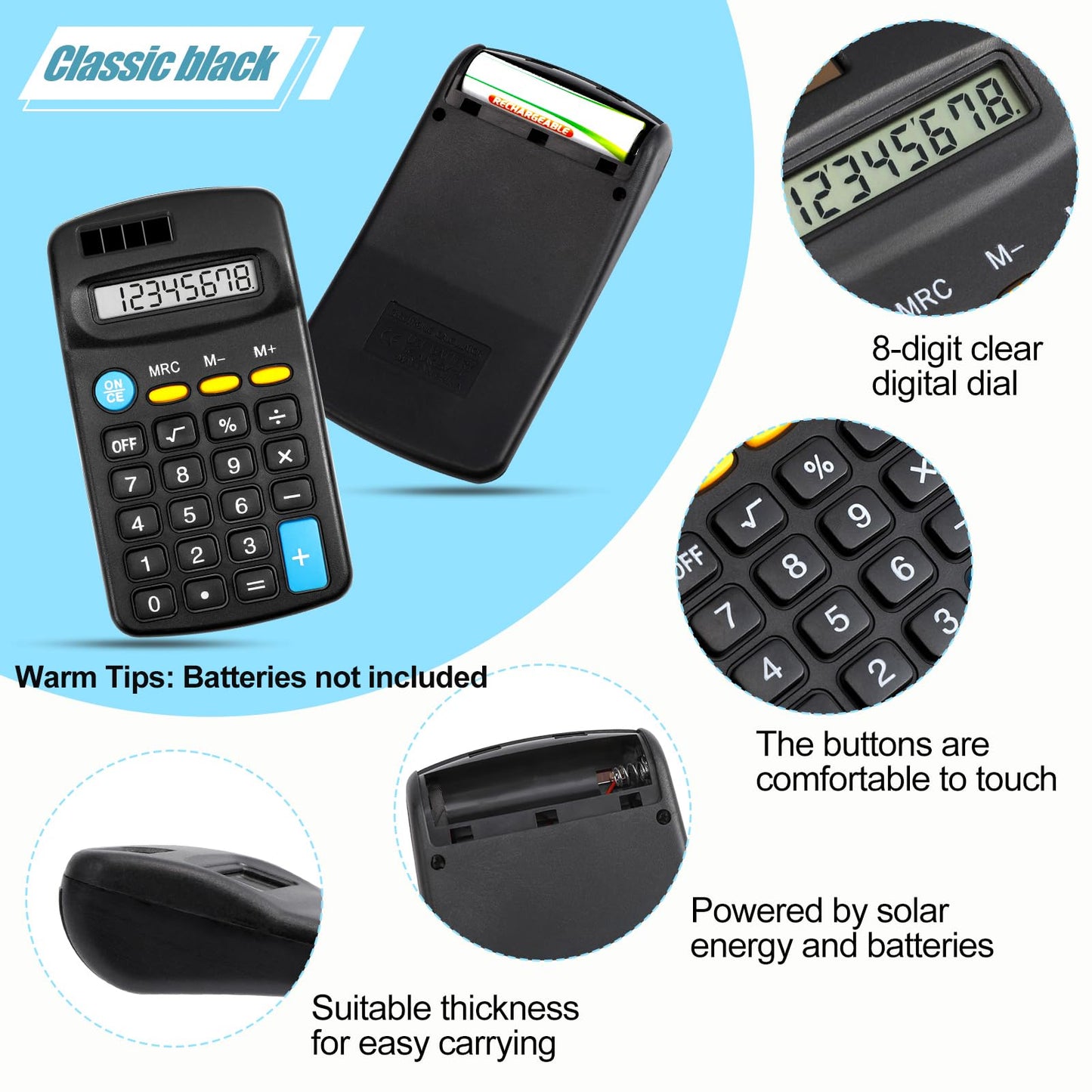 Loccmat 24 Pieces Pocket Calculator,Pocket Size Mini Calculators,Solar Battery Dual Power Function Calculator,8 Digit Display Basic Calculator