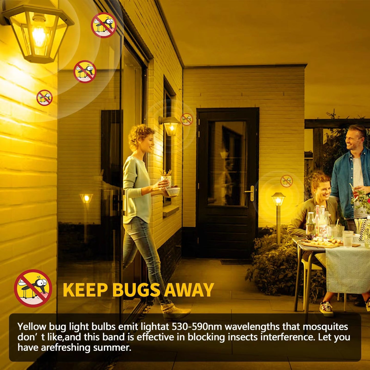 KQHBEN Bug Light Bulbs LED Yellow Bulb for Outside, 9W (6W Equivalent), E26 Base Amber Bug Light for Porch, Patio, Deck, Backyard, Hallway