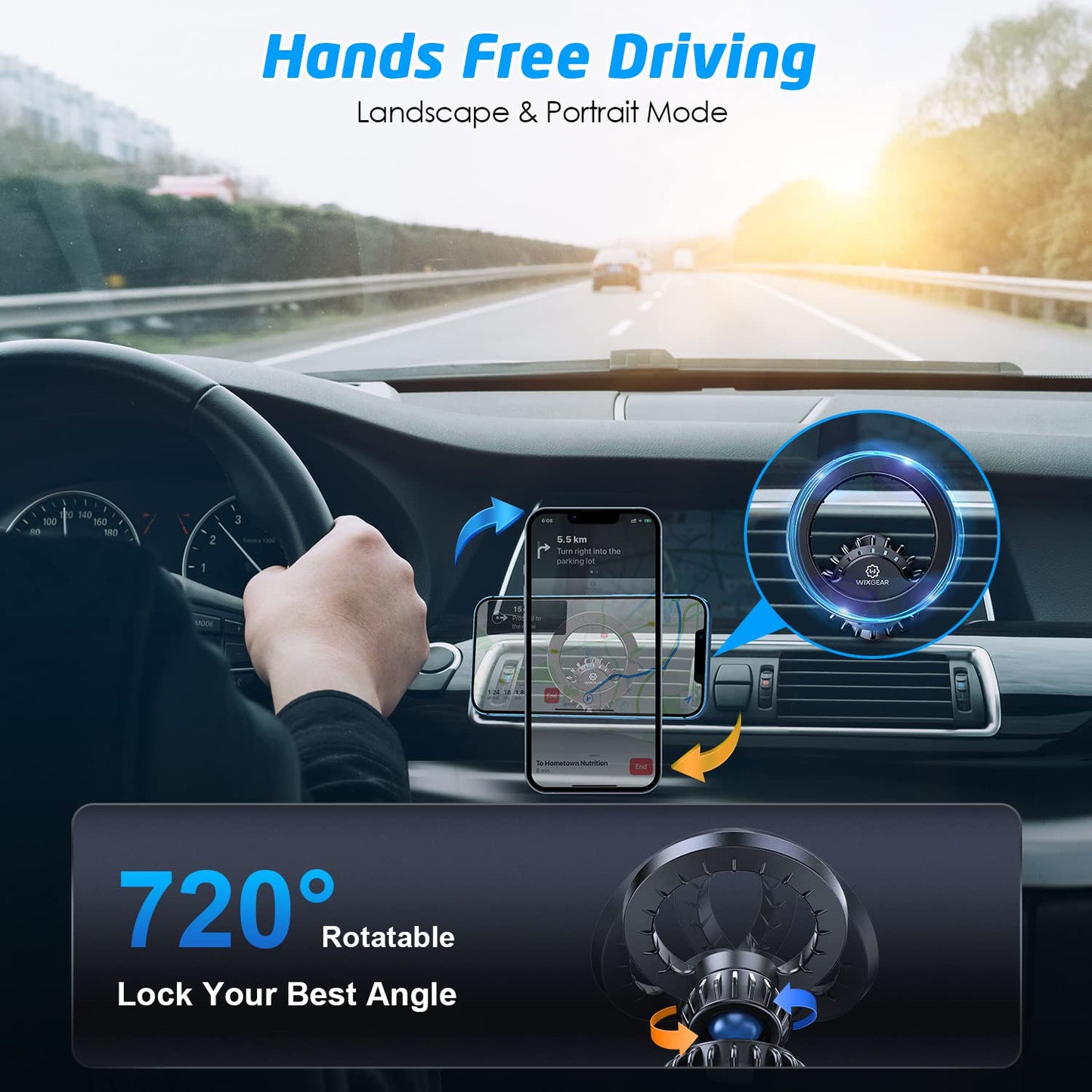 WixGear Compatible for MagSafe Car Mount [20 Strong Magnets] Magnetic Phone Holder for Car Hands Free iPhone Car Holder Mount Fit for iPhone 14 13 12