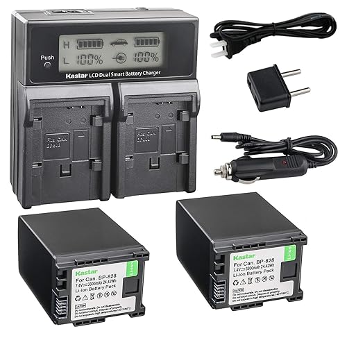 Kastar Fast Charger + 2 Battery Replacement for Canon BP-828 BP820 VIXIA GX10 XF400 XF405 HFG30 HFG40 HF G50 HF G60 HFM32 HFM40 HFM400 HF20 HF200 HG20