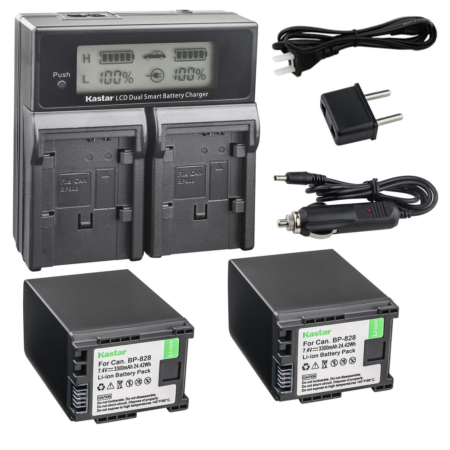 Kastar Fast Charger + 2 Battery Replacement for Canon BP-828 BP820 VIXIA GX10 XF400 XF405 HFG30 HFG40 HF G50 HF G60 HFM32 HFM40 HFM400 HF20 HF200 HG20