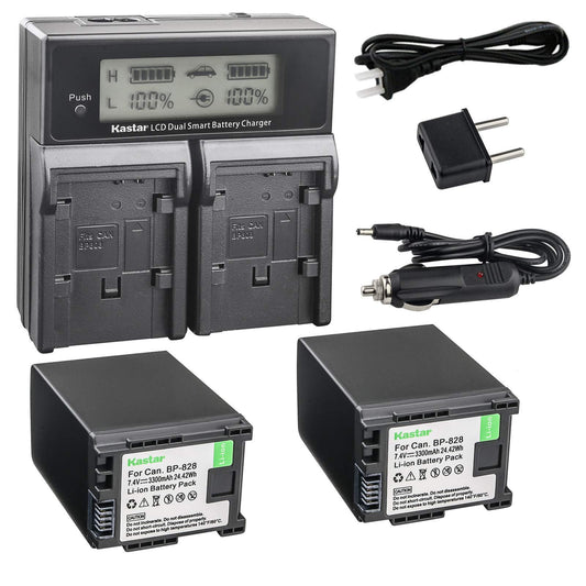 Kastar Fast Charger + 2 Battery Replacement for Canon BP-828 BP820 VIXIA GX10 XF400 XF405 HFG30 HFG40 HF G50 HF G60 HFM32 HFM40 HFM400 HF20 HF200 HG20