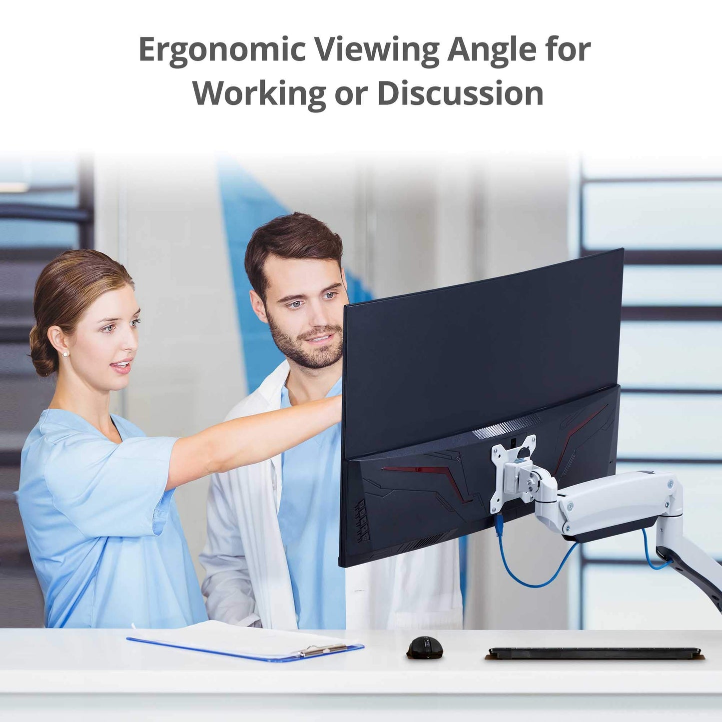 SIIG Single Monitor Desk Mount, 17" to 43", USB 3.0 and Audio Extend Ports, Fits Flat/Curved/Ultrawide Monitor, Load 33 lbs max, VESA 75x75 100x100