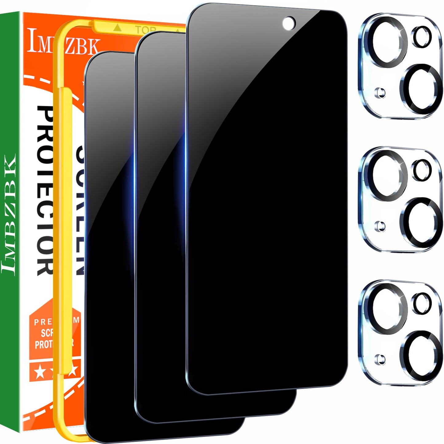 IMBZBK 3 Pack Privacy Screen Protector for iPhone 15,Tempered Glass