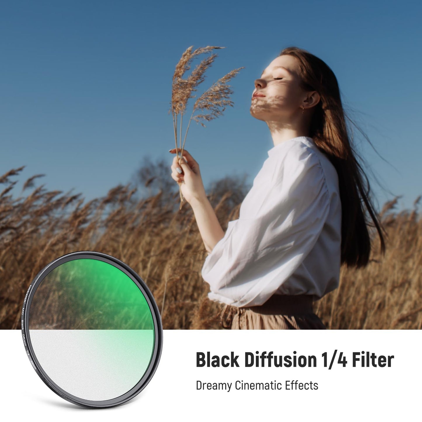 NEEWER 55mm Black Diffusion 1/4 Filter Dreamy Soft Cinematic Effect Filter Ultra Slim Water Repellent Scratch Resistant Optical Glass Multiple Nano