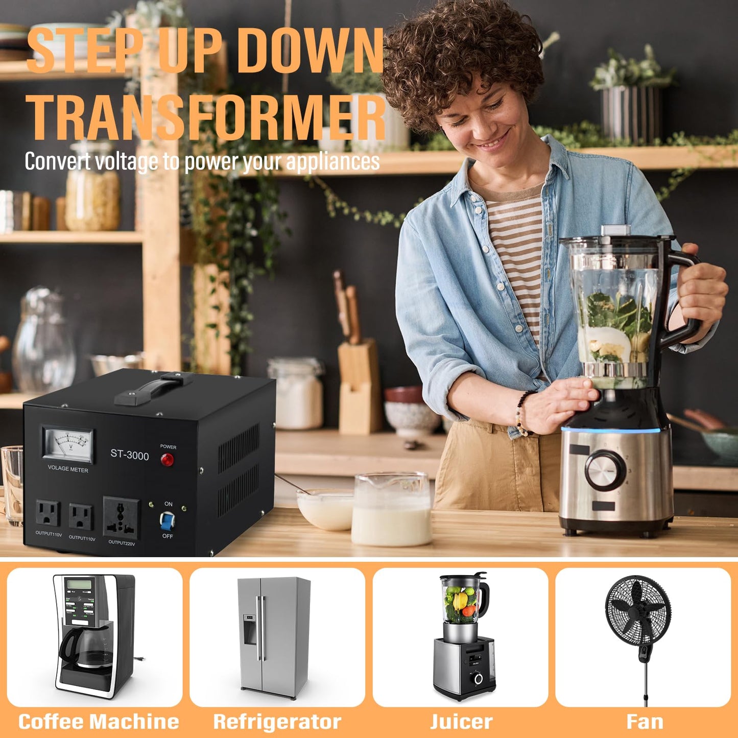 YaeCCC ST-3000 Voltage Transformer Converter Regulator with Voltage Meter - Step Up/Down - 110V/220V - Circuit Breaker Protection